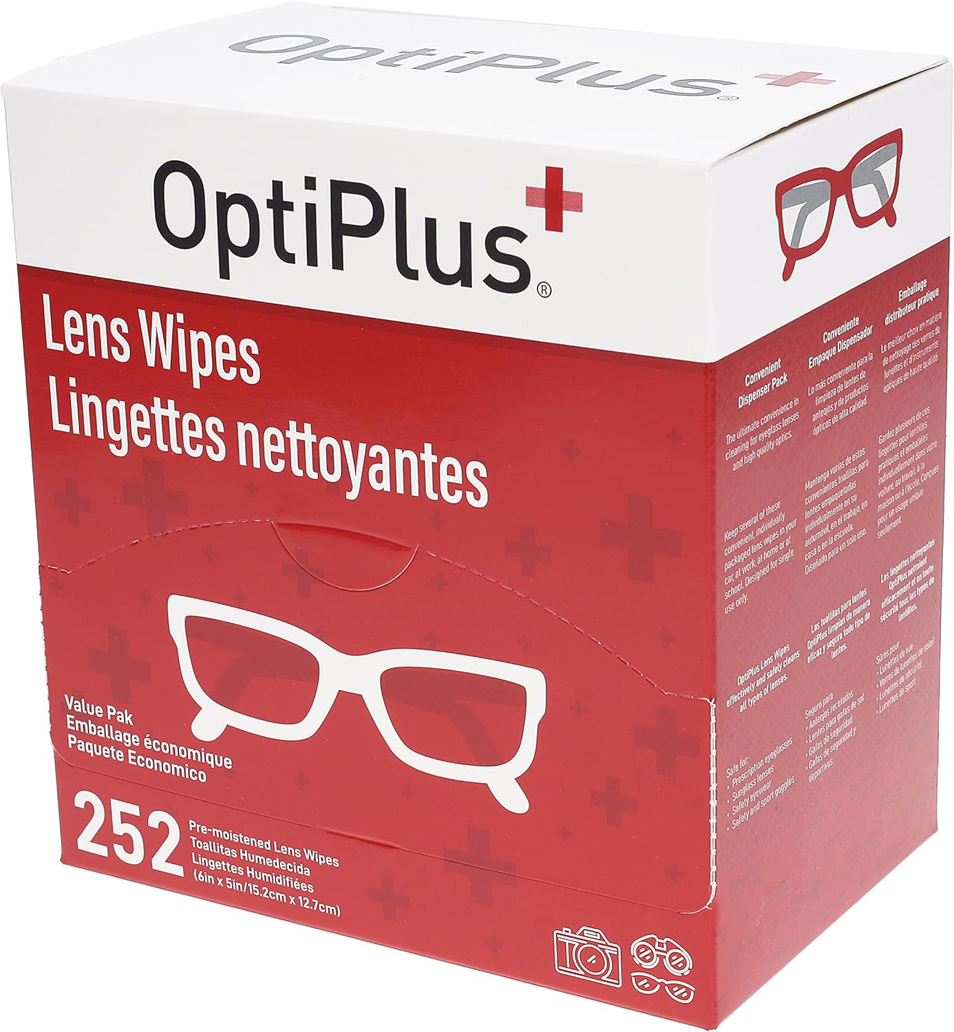 OptiPlus Eyeglass Lens Wipes l Pre-Moistened l Cleaning Wipes for Glasses, Computer & Laptops Screens, Smart Phones, Optical Lens, Goggles, and Watch Screen l Quick-Dry & Scratch-Free | 252 Count