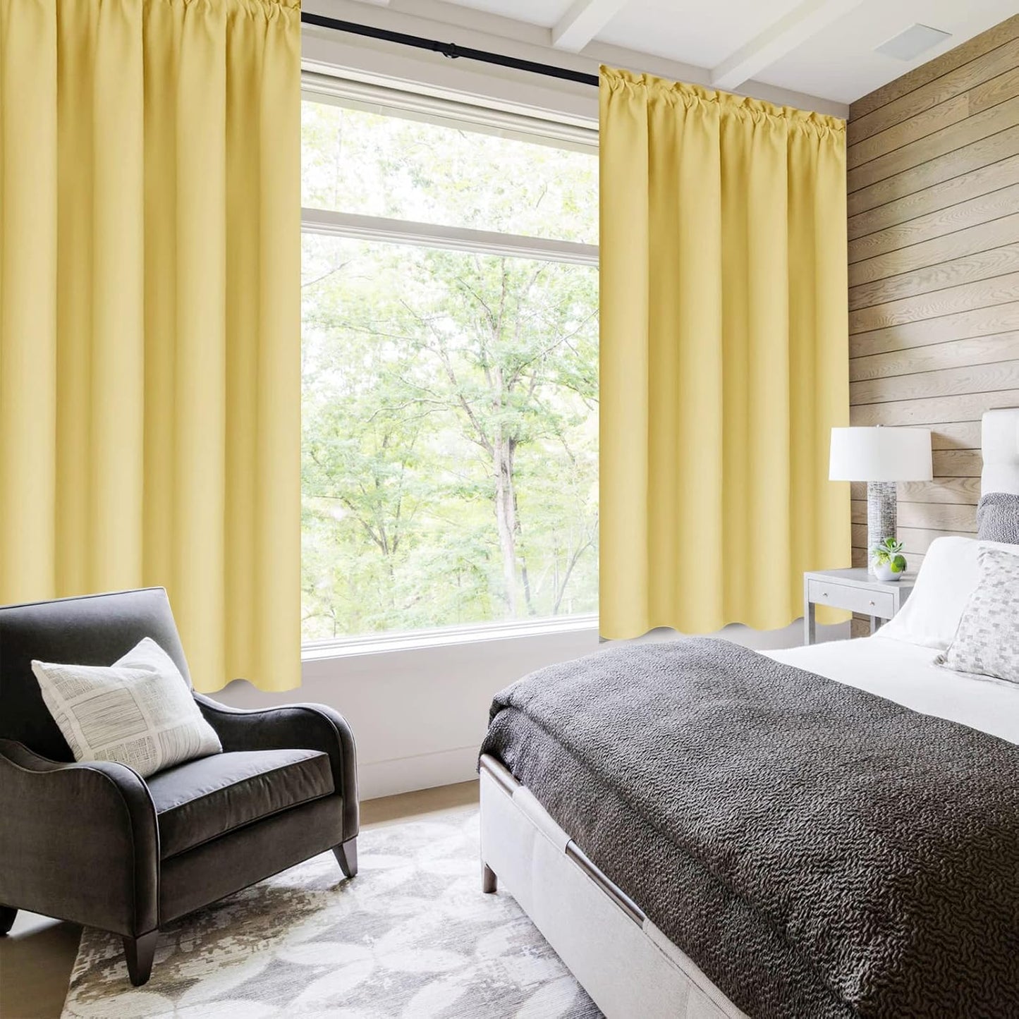 DWCN Blackout Curtains for Bedroom – Rod Pocket Thermal Insulated Noise Reducing Noise Reducing Drapes for Living Room, W 38 x L 45 Inch, 2 Panels, Light Yellow