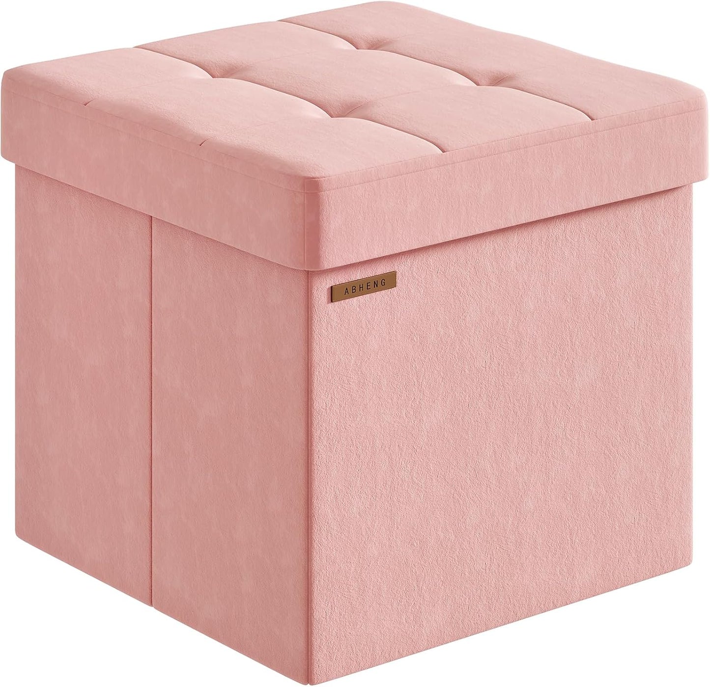 Folding Storage Ottoman, Velvet Storage Bench, Footrest, Footstool, for Living Room, Bedroom and Office,15 x 15 x 15 Inches, 300 kg Load Capacity,Jelly Pink,UASND04P