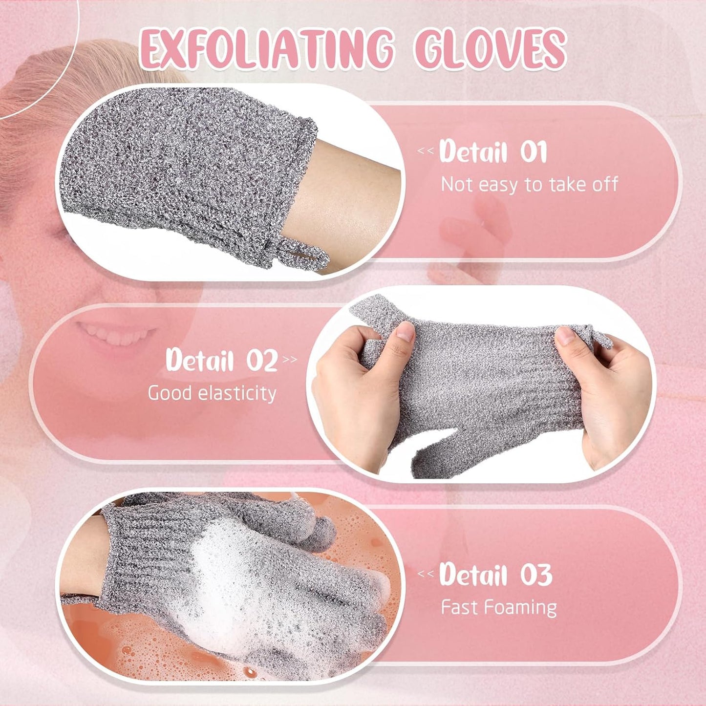 104 Pcs Exfoliating Glove Bulk Shower Gloves with Hanging Loop Exfoliating Body Scrubber Dead Skin Remover for Body Bath Beauty Spa Massage Scrubs Men Women Bathing(Black,Grey)