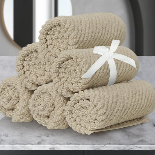 VOOVA & MOVAS Beige Face Cloths, (6PC, 13"x13") - 100% Cotton | Lightweight | Thick | Quick Dry | Soft | Absorbent, Wash Cloths for Showering & Bathroom, Bathroom Essentials, Dark Tan