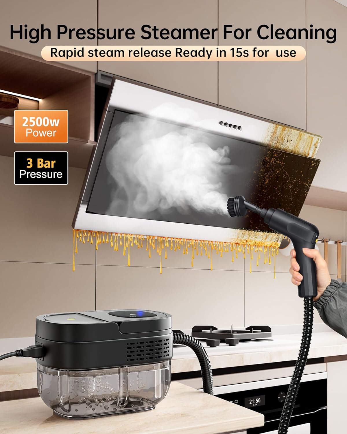 Handheld Steam Cleaner,2500W Steamer for Cleaning 1.69 Quarts Large Capacity Tank,Temperature steamer for Home,Car,kitchens,Camping