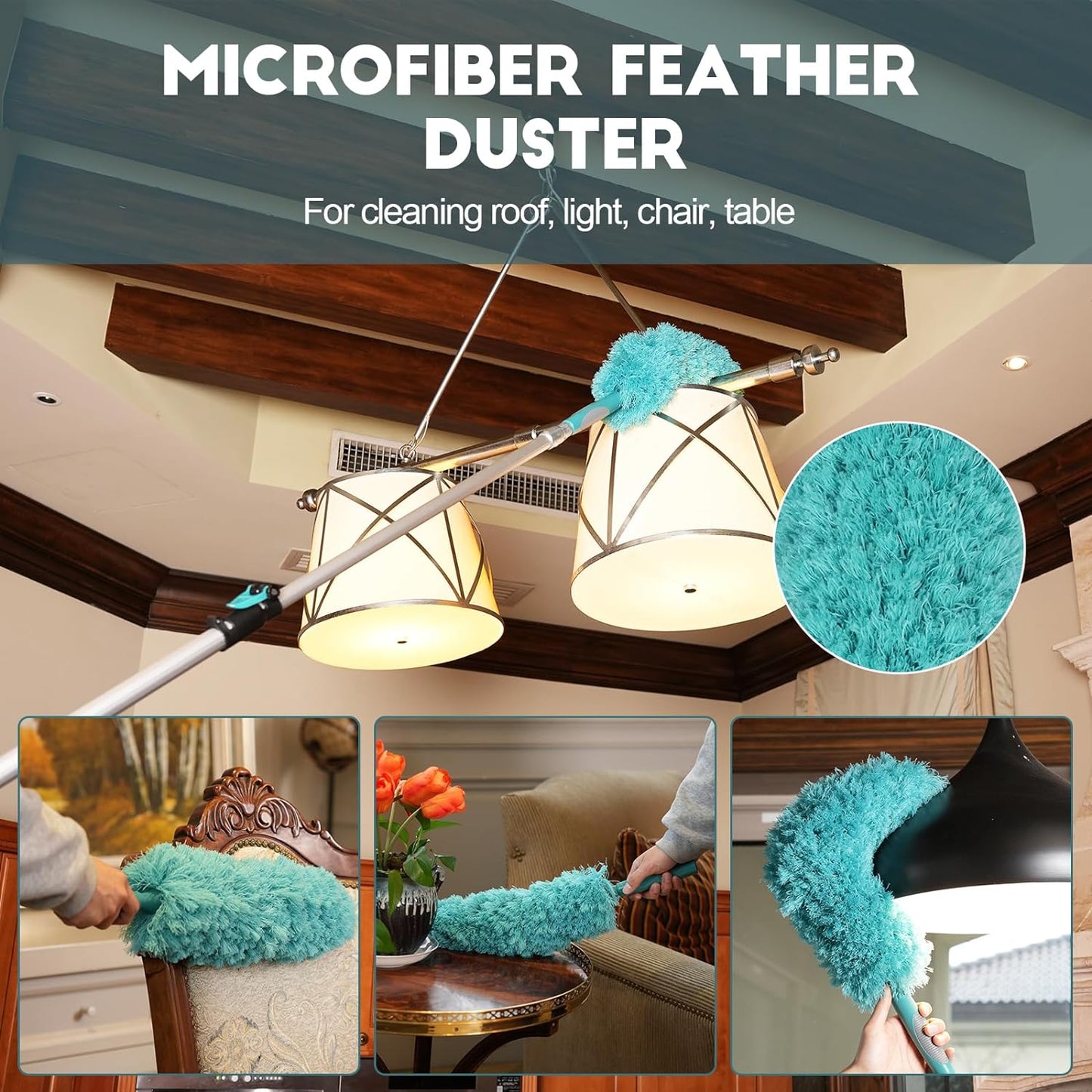 36 Foot High-Reach Duster Kit with 7-30FT Extendable Pole - High Ceiling Duster Cleaning Kit with Telescopic Pole,Cobweb Duster, Chenille Ceiling Fan Duster, Microfiber Feather Duster