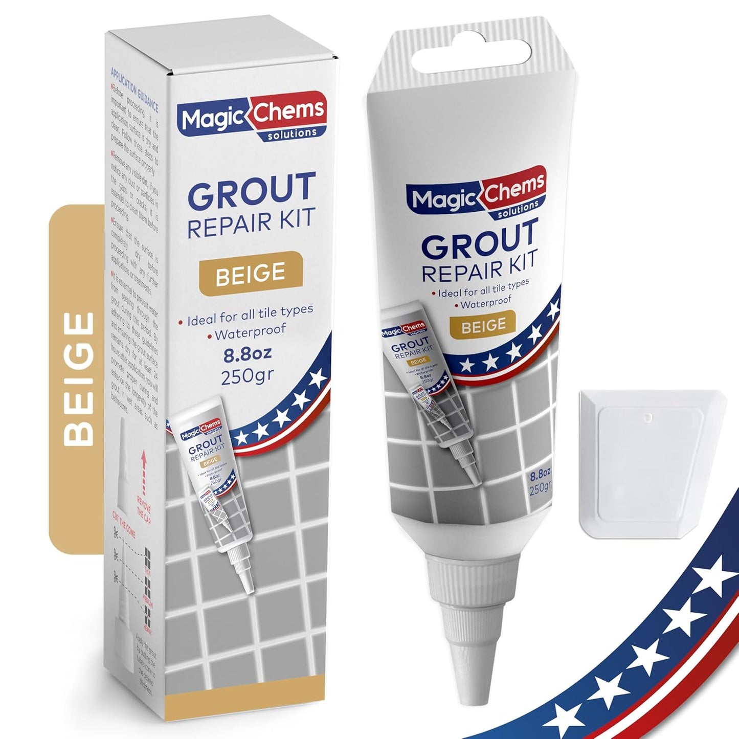 Tile Grout Repair Kit, Beige 8.8 oz/250gr. Fast Drying Grout Filler Tube Repair Kit, Grout Sealer Restore and Renewer for Bathroom Floor Tiles, Gaps, Joints, Lines