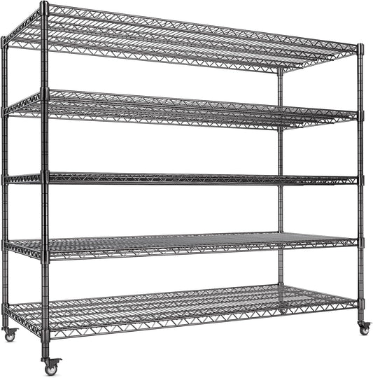 AIRAJ 60” W Storage Shelves Heavy Duty | 5 Tier Wire Shelving | 3500 LBS Metal Shelving | Garage Shelving Units and Storage | Rolling Wire Rack with Wheels | Adjustable Layer Height | 60”W×24”D×72” H