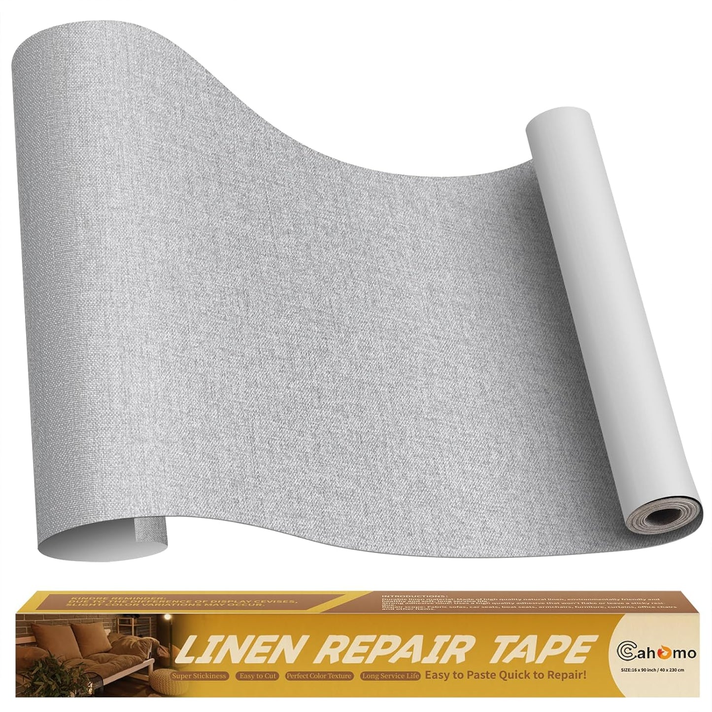 Linen Repair Tape 16x90 inch, Self Adhesive Fabric Patches, Linen Patch Tape Kit, Fabric Repair Tape for Couch Sofas, Headboards, Chairs, Pillows, Curtains, Couches - Light Grey