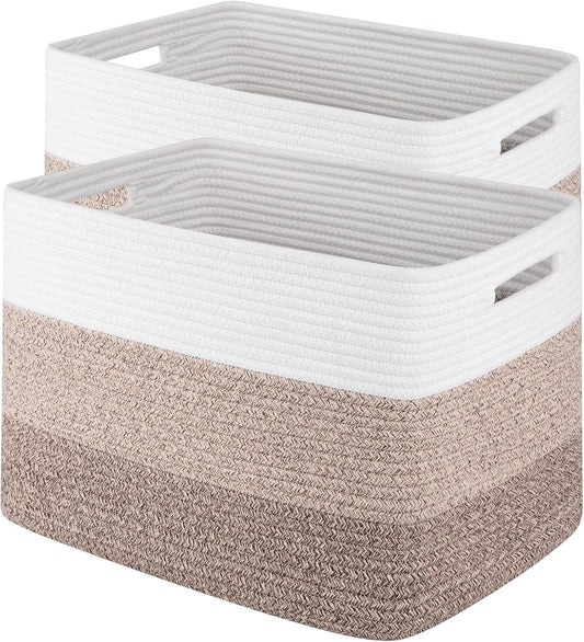 Storage Baskets for Organizing, 2 Pack Woven Basket for Storage, Rectangle Baskets for Shelves Closet Organizers, Toy Basket for Nursery Storage Living Room, Laundry Room, Bedroom (Gradient Brown)