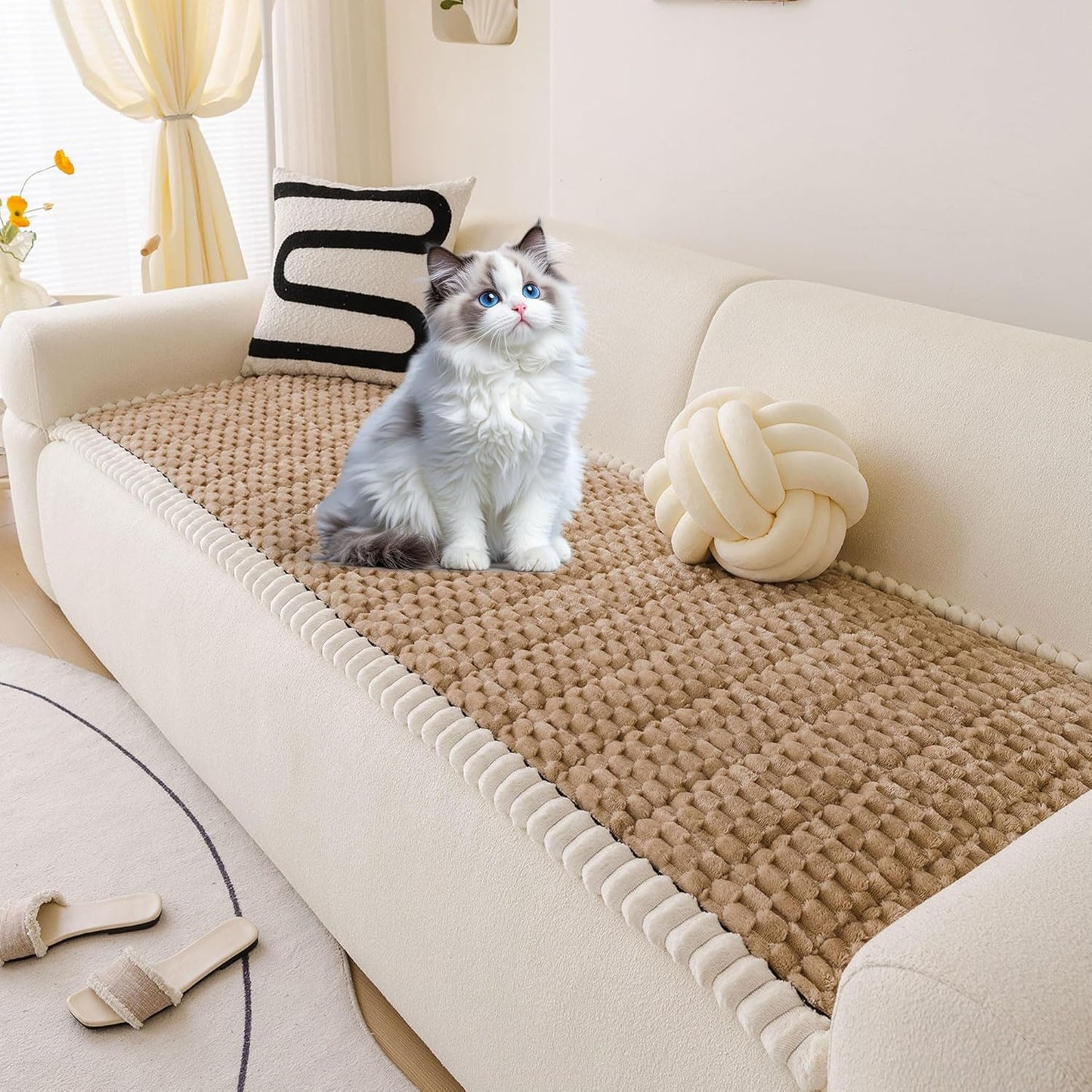 OTOB Couch Covers for Sofa Pet Friendly, Washable & Non Slip Fuzzy Dog Couch Cover Love Seat Sofa Slipcovers, All Seasons Cozy Soft Plush Furniture Protector Cushion Mat (Coffee, 27.6" x 59.1")