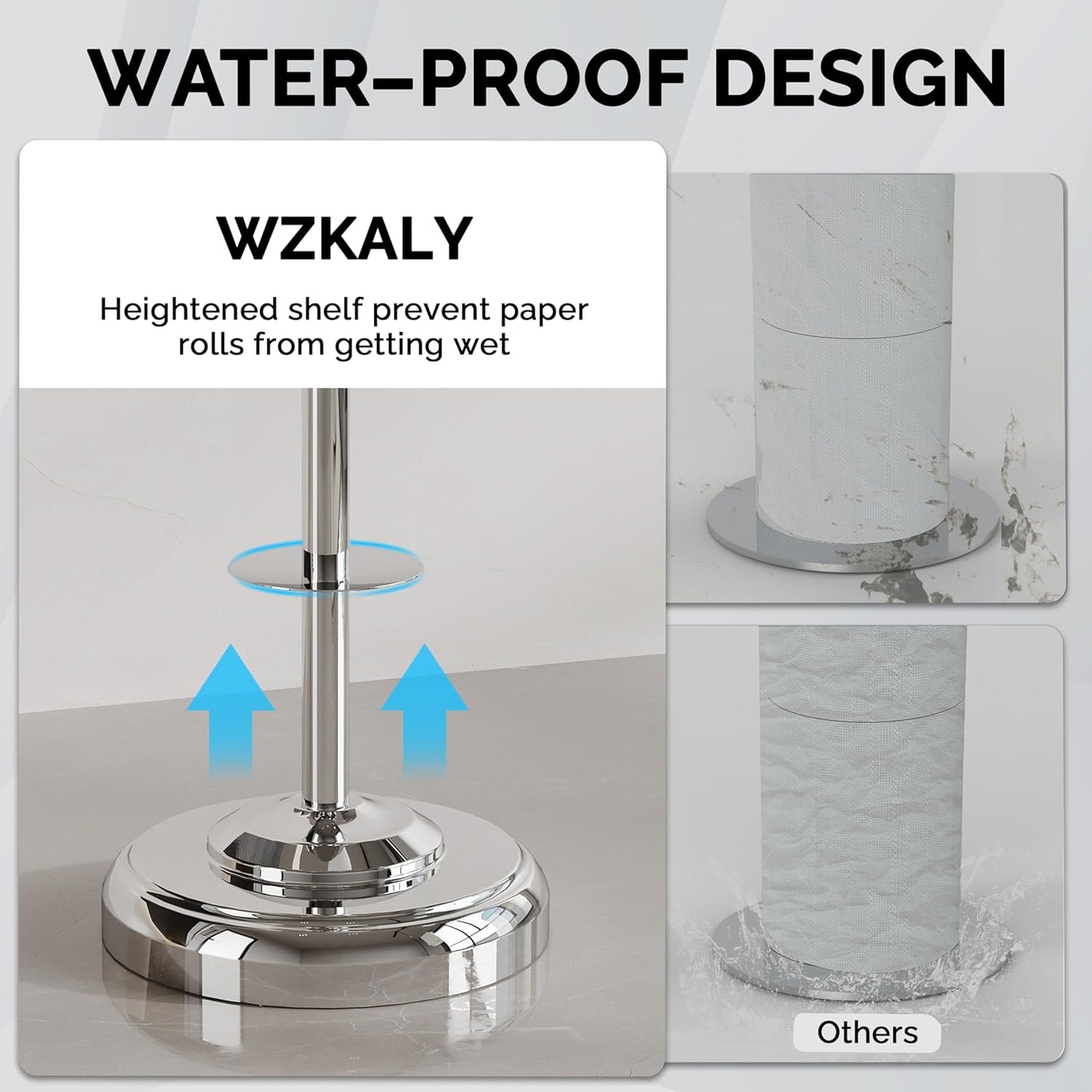 Freestanding Toilet Paper Holder Stand with Storage – Holds 4 Extra Rolls – Chrome Toilet Paper Holder for Bathroom – Sturdy Base, Classic Retro Style, Space-Saving Bathroom Storage Organizer