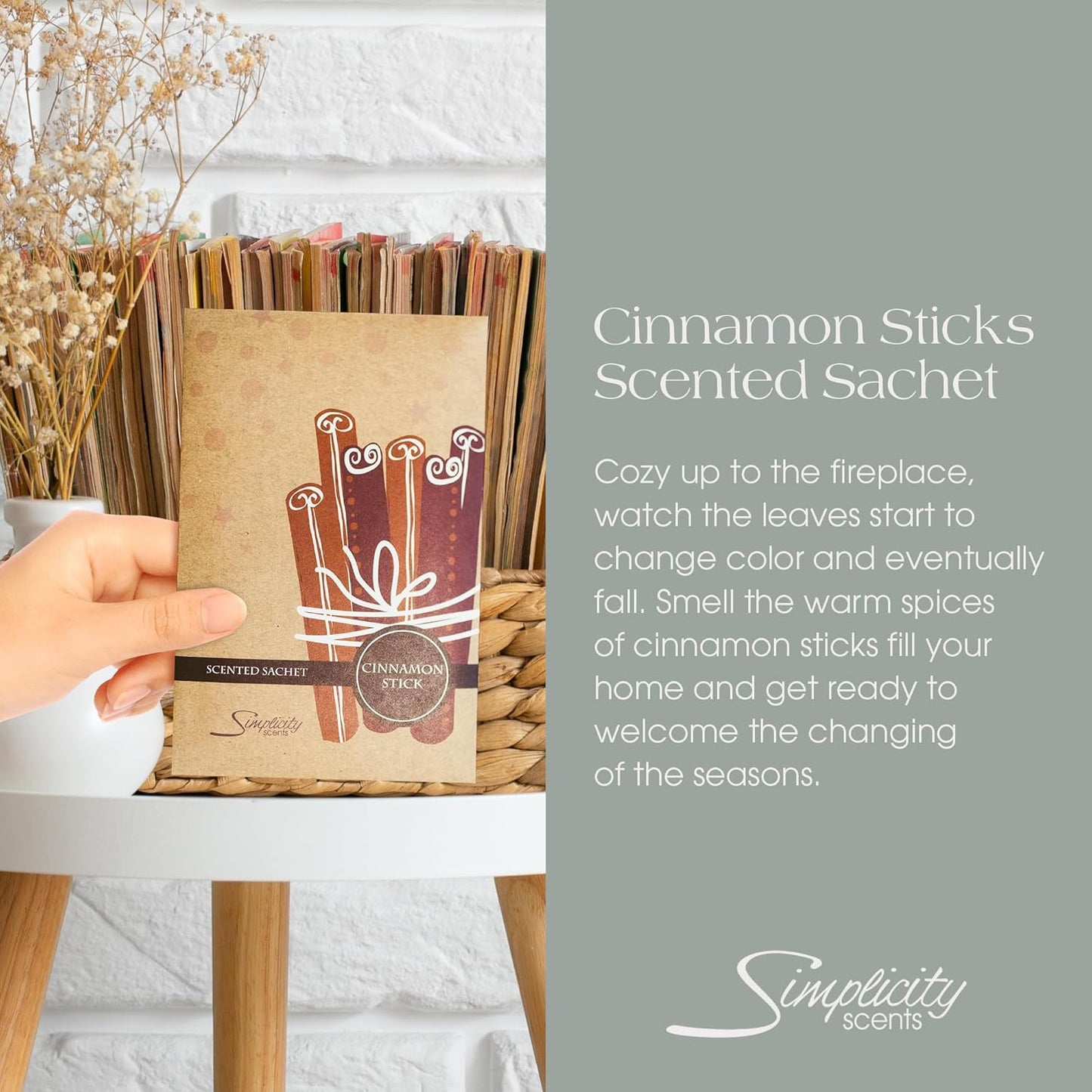 Simplicity Scents Cinnamon Stick Scented Sachets Pack of 6, Fall & Winter - Long-Lasting Scented Bags, Home Fragrance, Air Freshener & Deodorizer for Closet, Room, Drawer, or Cars, Made in The USA