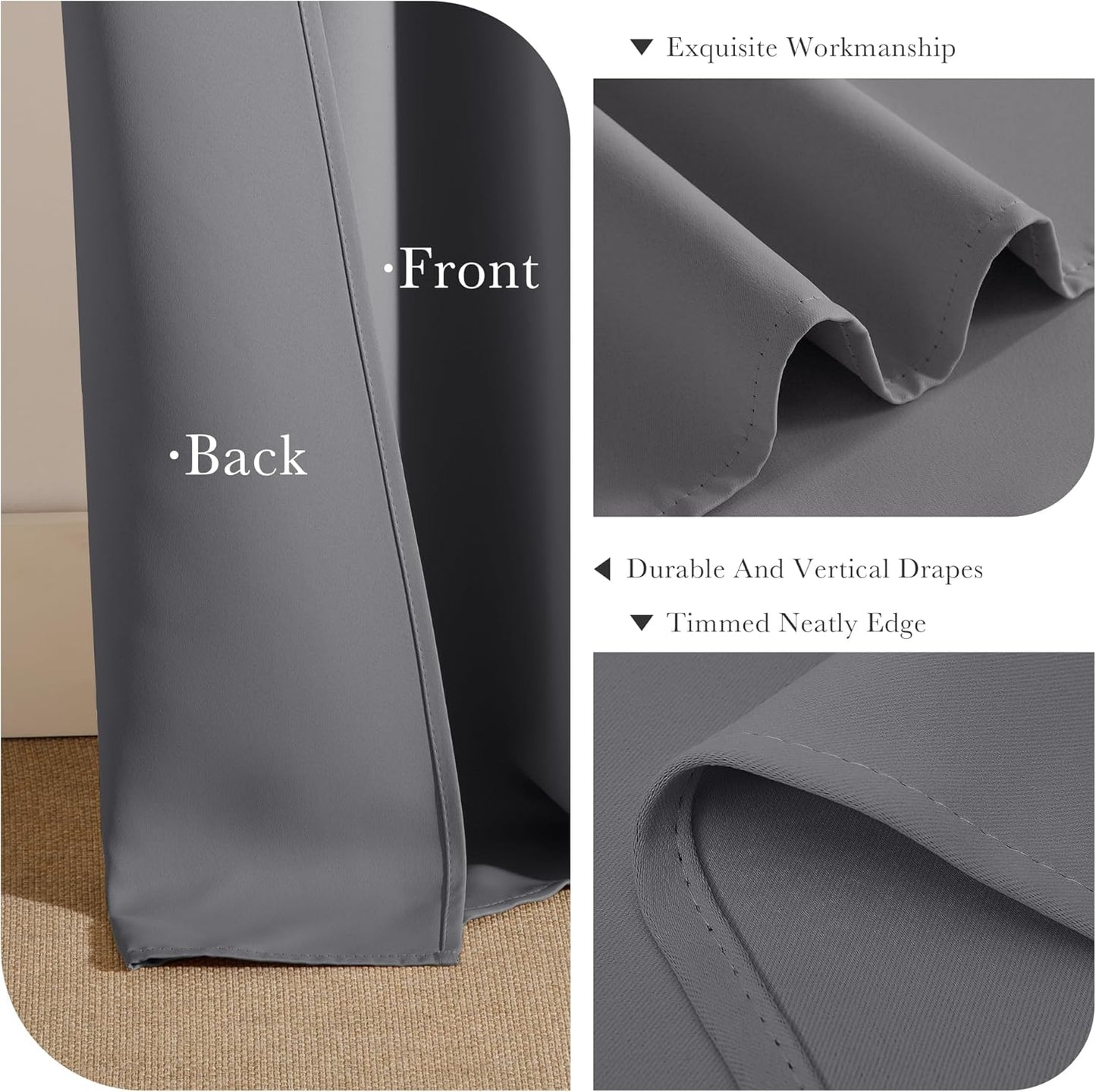 PONY DANCE Grey Blackout Curtains for Bedroom,Thermal Insulated Heat Blocking Room Darkening Drapes Grommet Long Window Treatments Curtains for Living Room,80 Inch Length 2 Panels Set, 42 Inch Wide