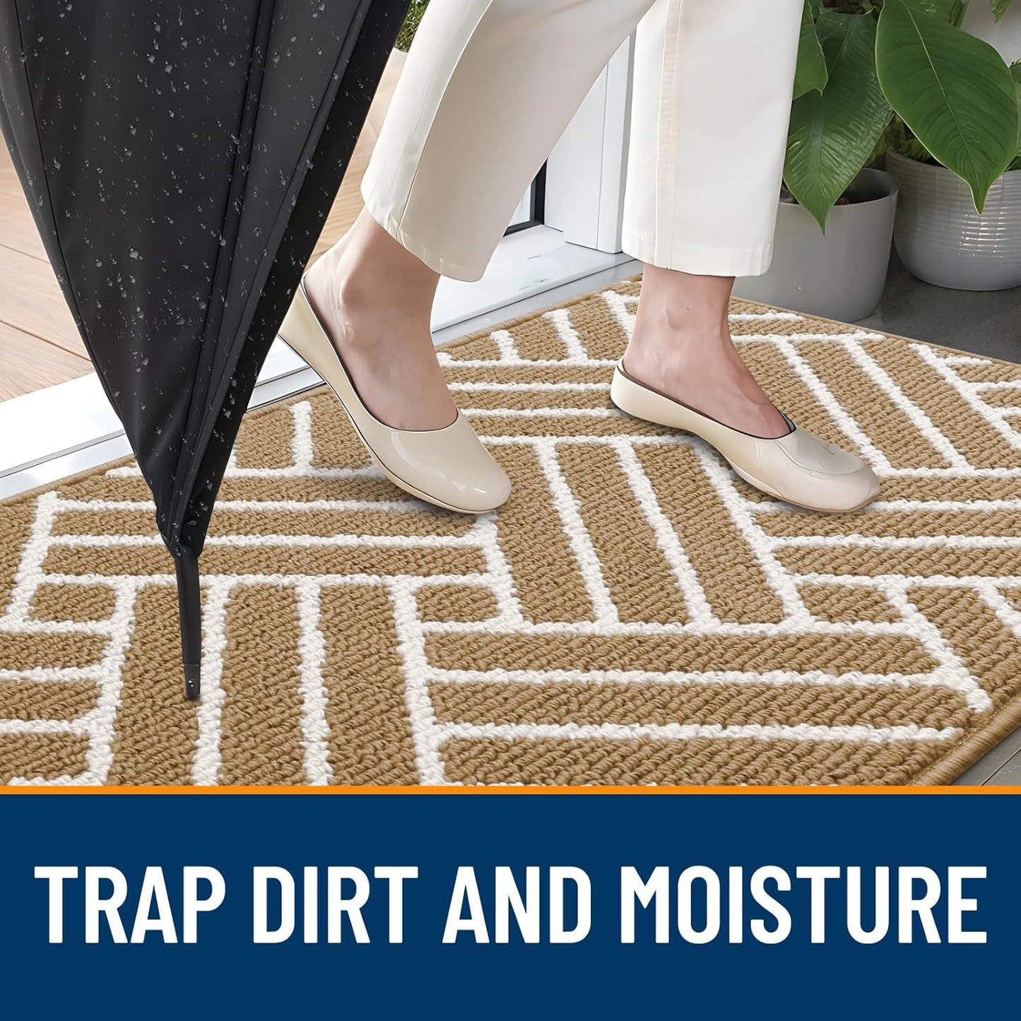 OLANLY Indoor Door Mat, 36x24 Inch, Dirt Resistant and Absorbent, Non-Slip Rubber Backing Floor Mats, Easy Clean Low-Profile Doormat for Entryway, Front Door, and Inside Entrance, Beige