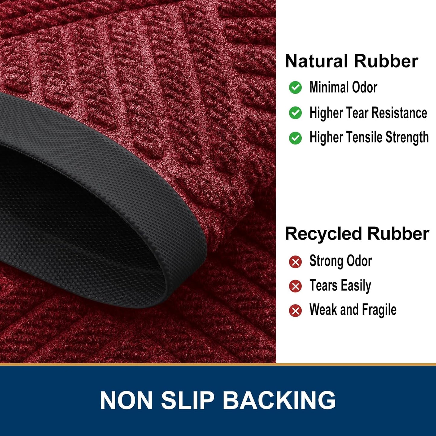 Smiry Front Door Mat Outside Entrance, Heavy Duty Outdoor Indoor Natural Rubber Doormat, Non Slip, Trap Dirt and Moisture, Easy Clean, Low Profile Patio Porch Entryway Mat, 29.5x17, Wine Red