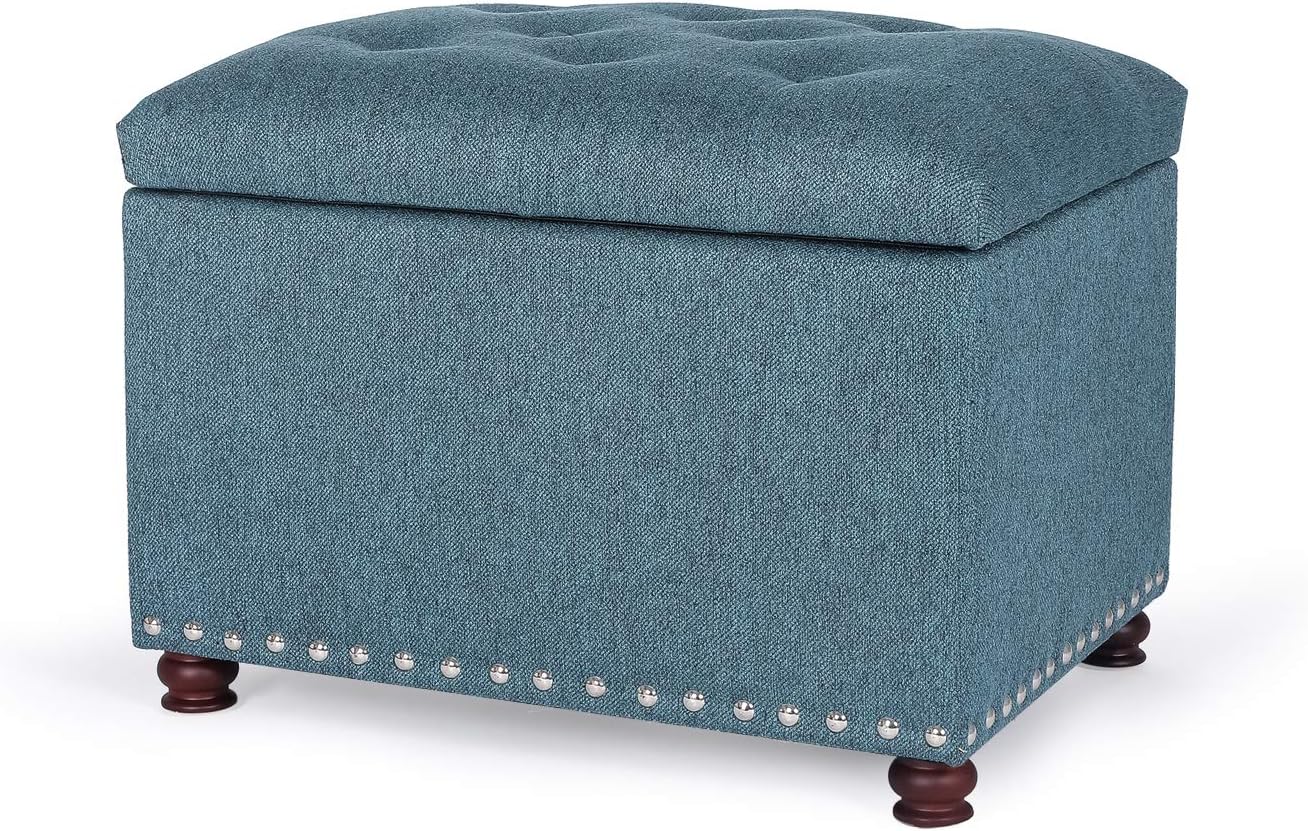 Joveco 24" Ottoman with Storage for Living Room Rectangular Fabric Tufted Bench Footrest Toy Chests for Bedroom (Cyan)