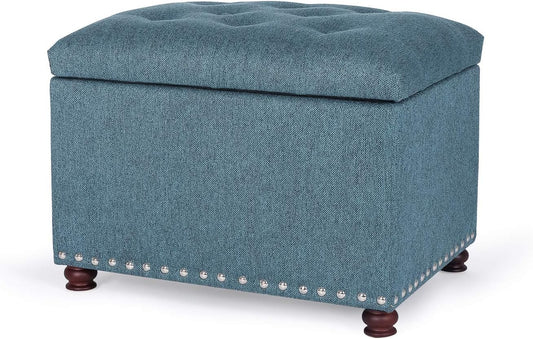 Joveco 24" Ottoman with Storage for Living Room Rectangular Fabric Tufted Bench Footrest Toy Chests for Bedroom (Cyan)