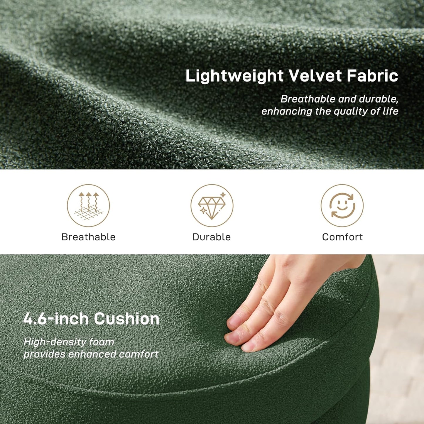 Round Ottoman with Storage Boucle Ottoman Stool Removable Lid for Living Room Modern Upholstered Vanity Storage Stool Foot Rest Bedroom Dorm Gifts Set of 2 (Green)