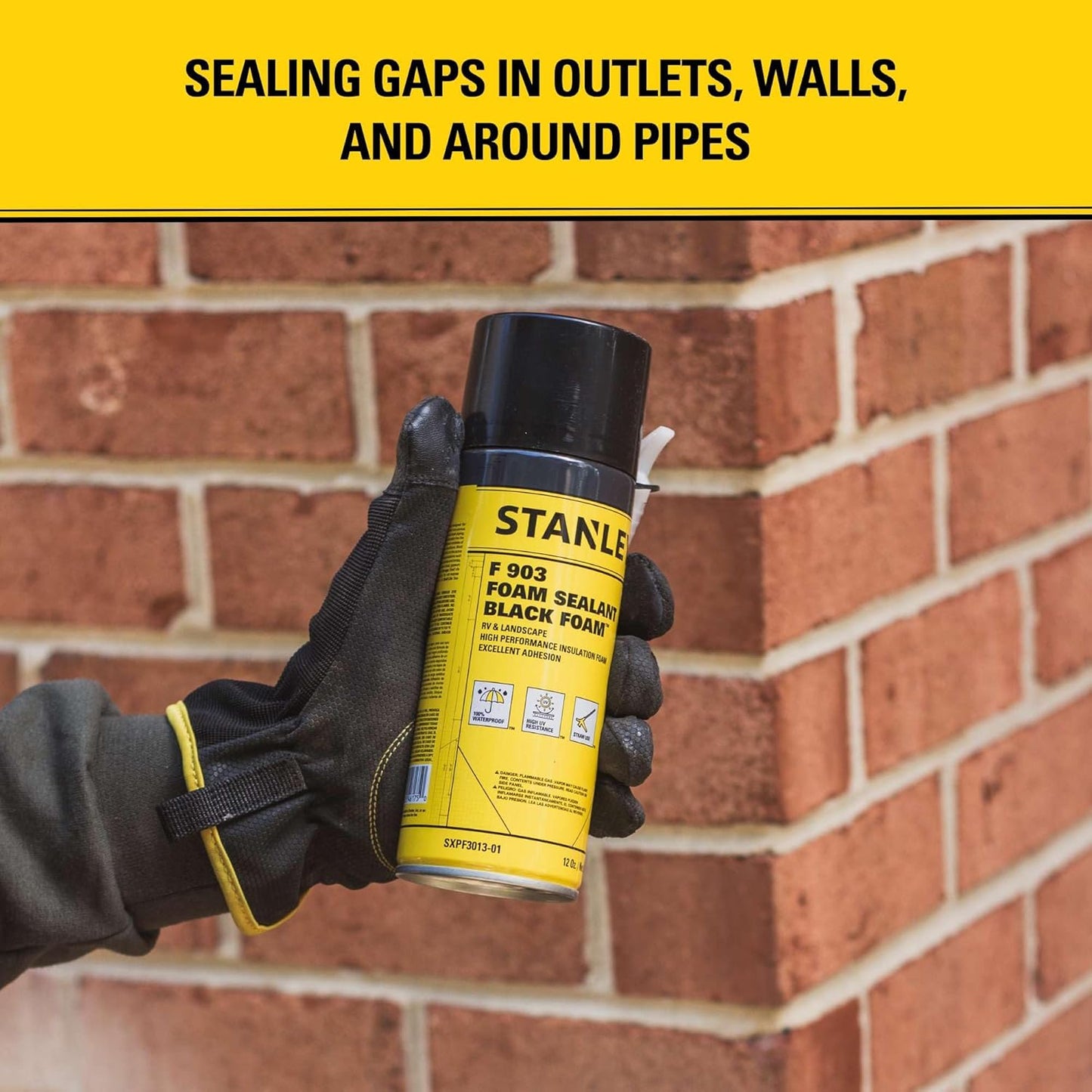Stanley F903 Black Spray Foam Sealant (2x12oz) – Waterproof Expanding Polyurethane Foam for RV, Pond, Waterfall, Landscape & Automotive Applications – UV Resistant, Gap Filler Foam | 2 Pack