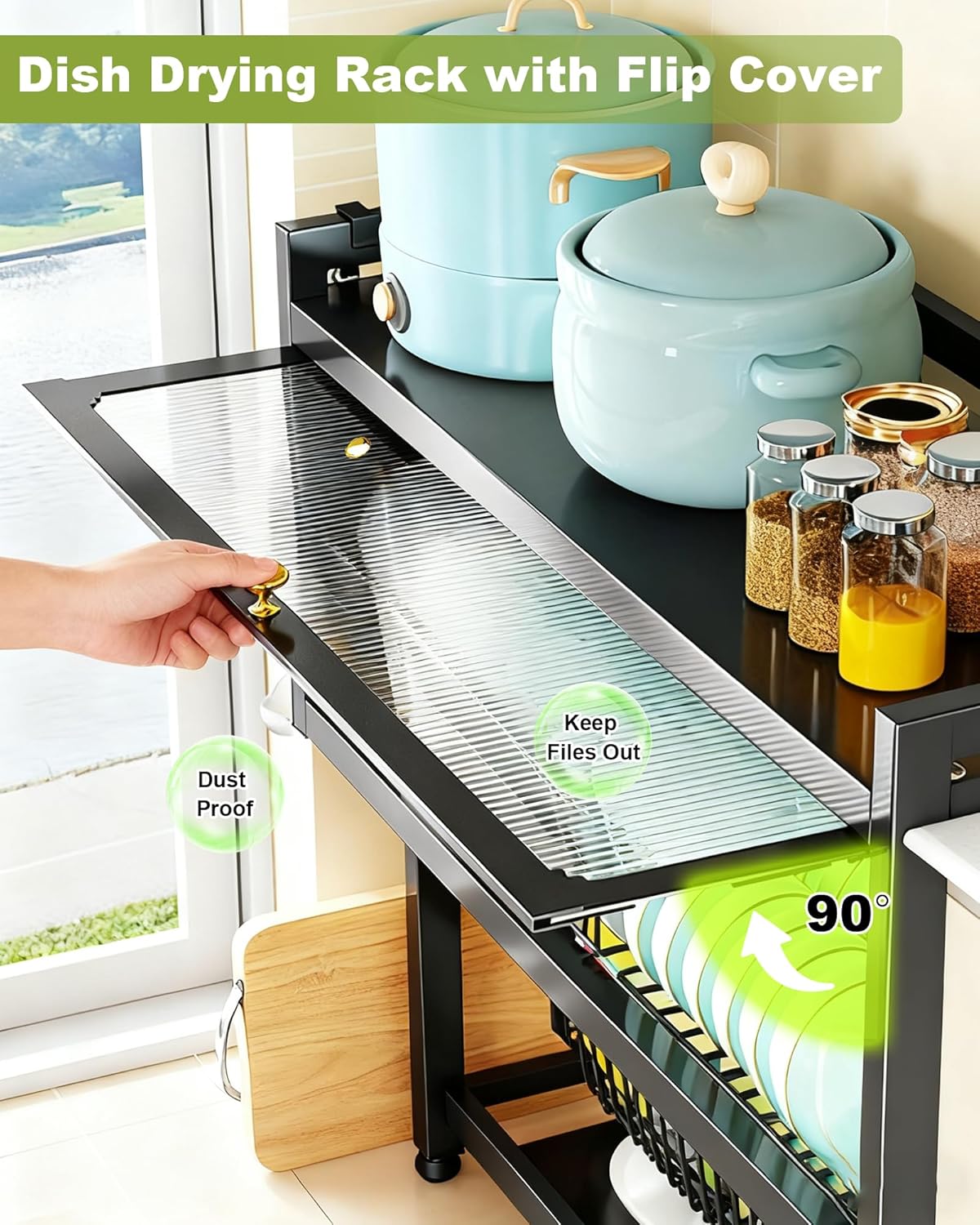 Over The Sink Dish Drying Rack 3-Tier Dish Drainer Racks with Cover Space-Saving Kitchen Organizer for Dishes, Glasses, Bowls & Cutlery