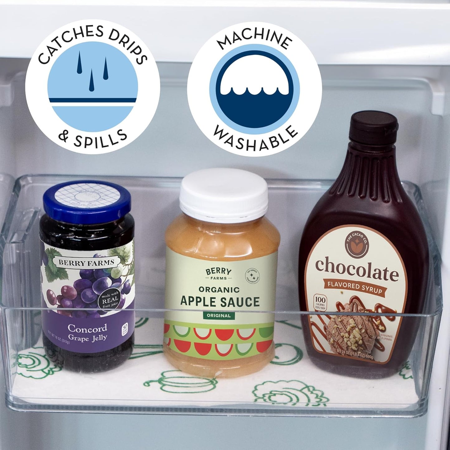 Refrigerator Liners, Shelf Liner, Absorbent Fridge Liners, 12 Inch x 24 Inch, Veggie Print, 3 Pack