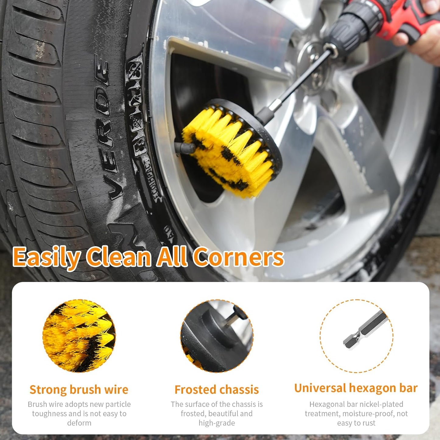 10 Pack Drill Brush Attachment Set, Drill Scrubber Brush Kit, Drill Cleaning Brush, Scrub Brush for Grout Floor Tub Shower Bathtub Tile Sink Toilet Bathroom Kitchen Car Yellow