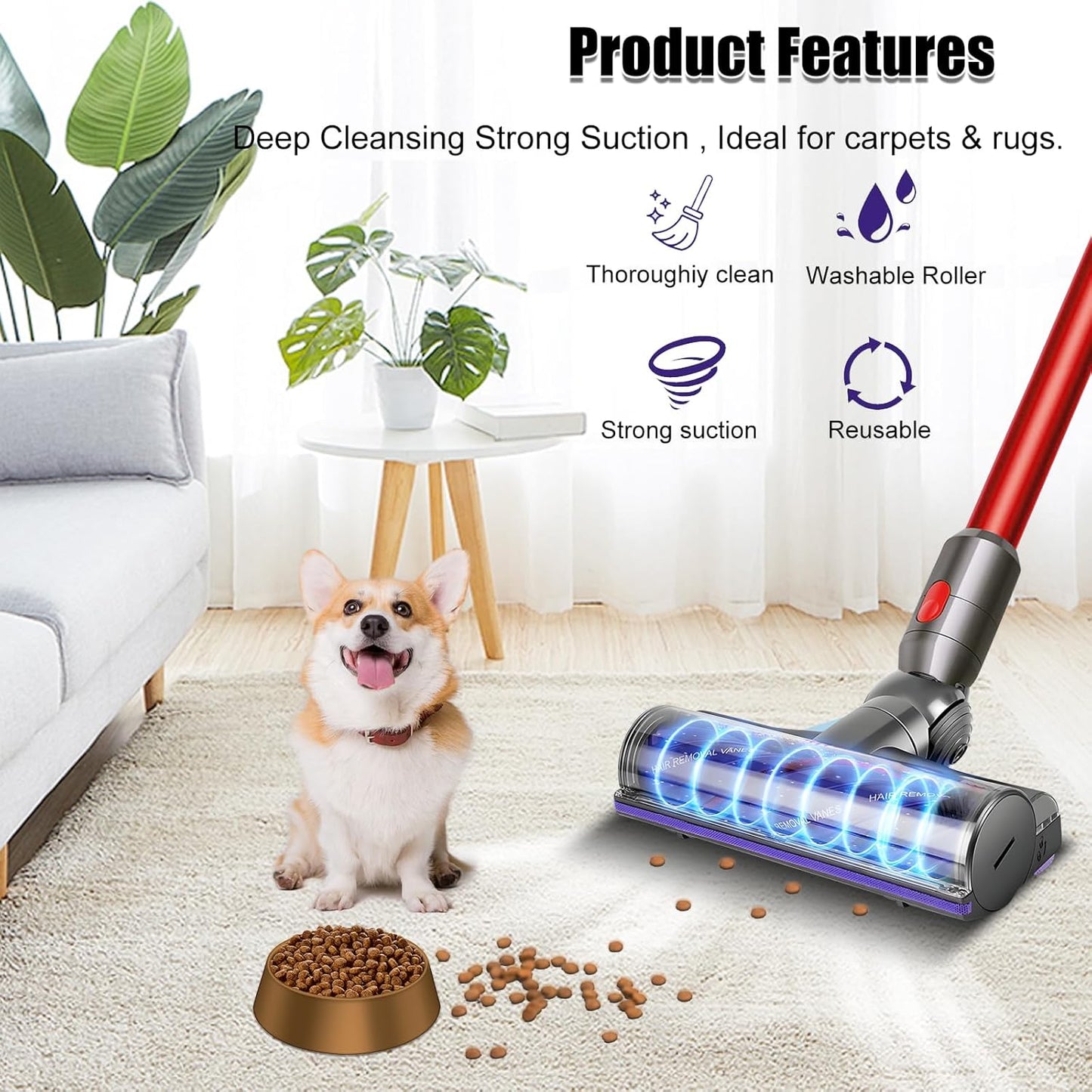 Upgrade Anti-Tangle Motorhead for Dyson V7 V8 V10 V11 V15 SV10 SV11 SV12 SV14 Vacuum Cleaner Replacement Cleaner Brush Head Replacement Parts for Dyson Hard Wood and Carpets