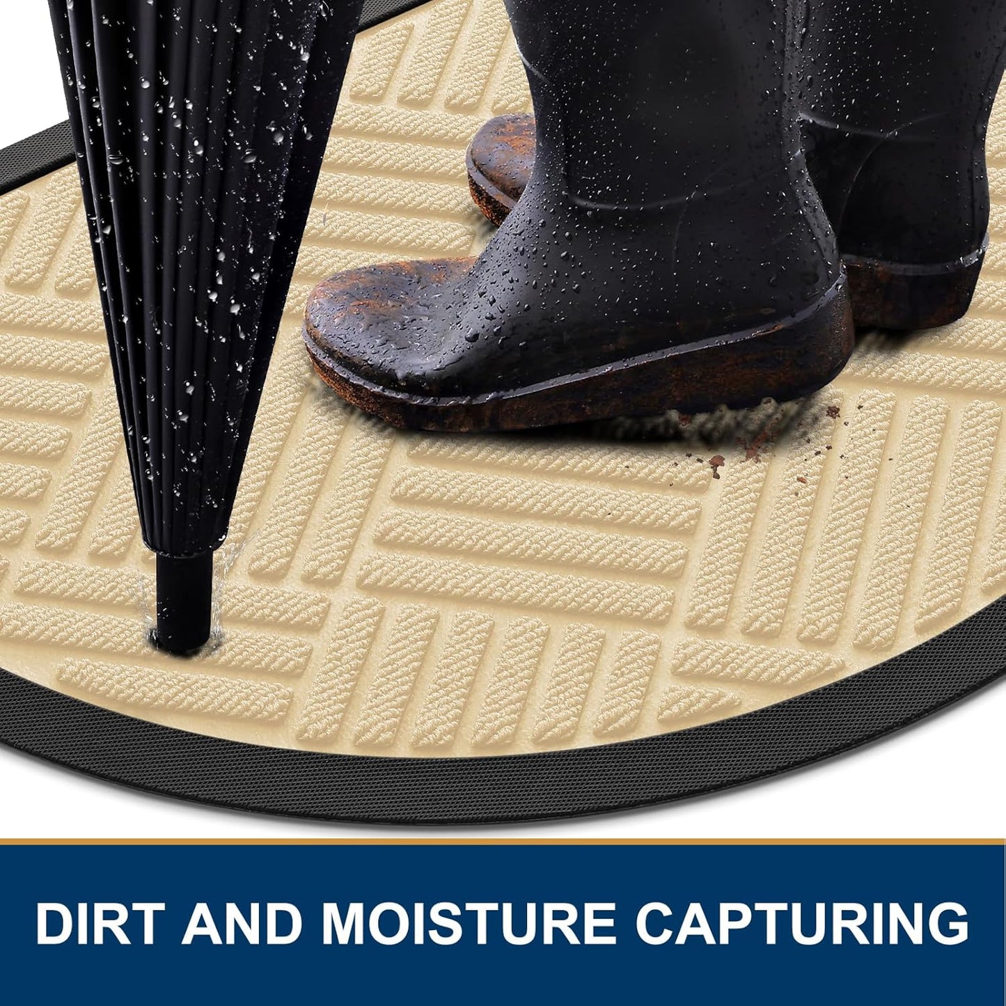 Smiry Half Circle Front Door Mat Outside Entrance, Heavy Duty Outdoor Indoor Natural Rubber Doormat, Non Slip, Trap Dirt and Moisture, Easy Clean, Low Profile Patio Porch Entryway Mat, 29.5x17, Beige