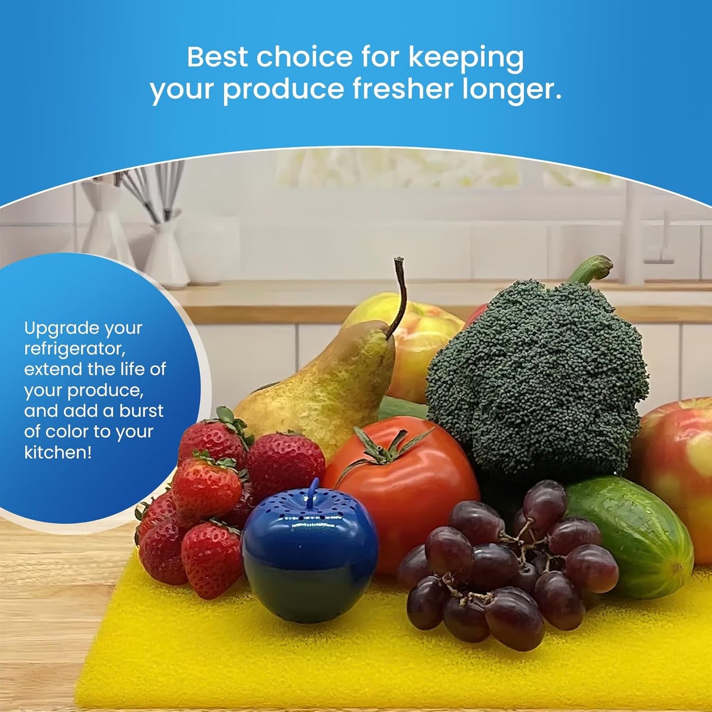 Bluapple FreshMats, Refrigerator Bin Liner, Fridge Drawer Mats, Crisper Life Extender Liner Keeps Produce Fresh Longer, Anti-Bruising, for Air Circulation, Washable & Reusable (4-Mats, 12x15, Yellow)