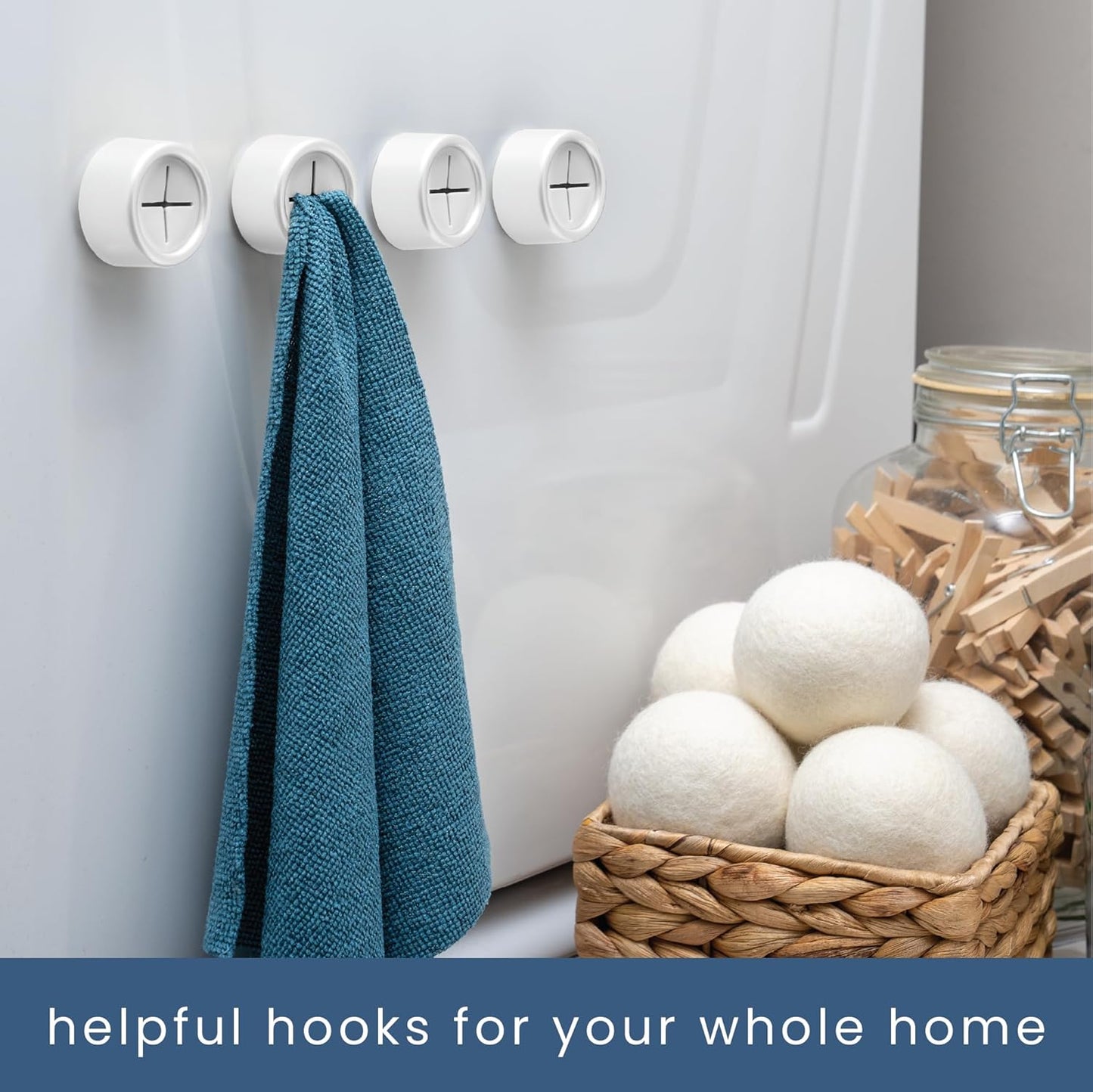 S&T INC. Round Adhesive Push Towel Hooks for Kitchen, Hand and Dish Towels, Matte White, 4 Pack