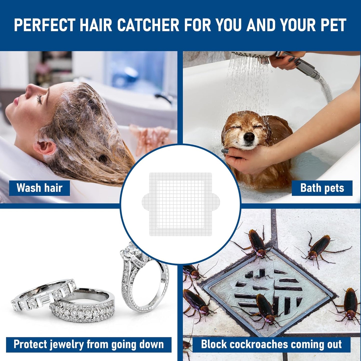 Disposable Hair Catcher Shower Drain Mesh Stickers, Hair Catchers for Shower, 25 Pack, 4.1 Inch - Square