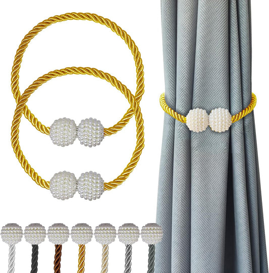 Hion Magnetic Curtain Tiebacks Golden 2pcs, Curtain Tiebacks Buckles Holdbacks Holders Hooks Clip for Home Bedroom Office Decorative Curtain
