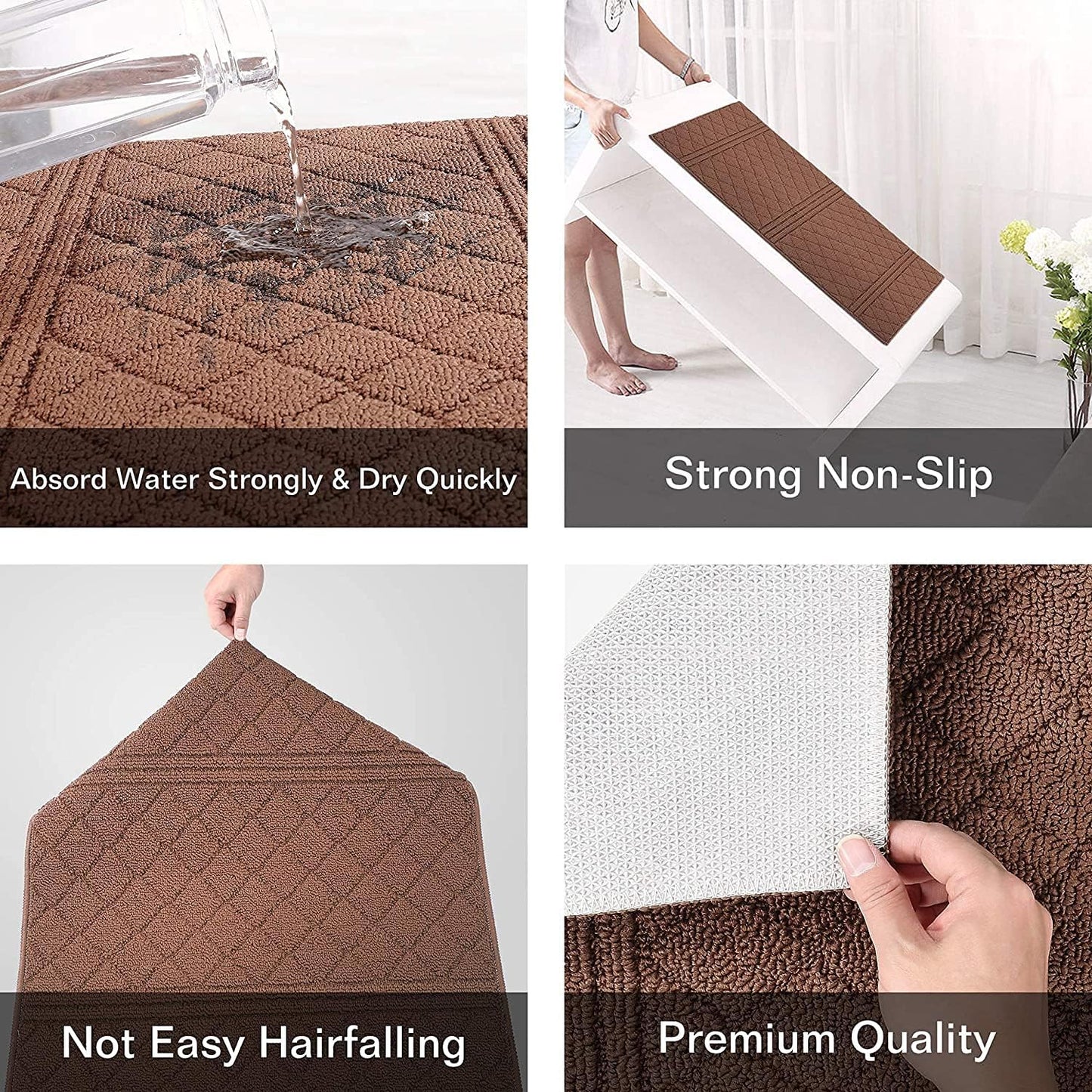 REFETONE Indoor Doormat, Front Back Door Mat 20"x32" Absorbent Rubber Backing Non Slip Door Mats, Low-Profile Resist Dirt Rugs, Machine Washable Door Rug Inside Floor Mat for Entryway, Chocolate