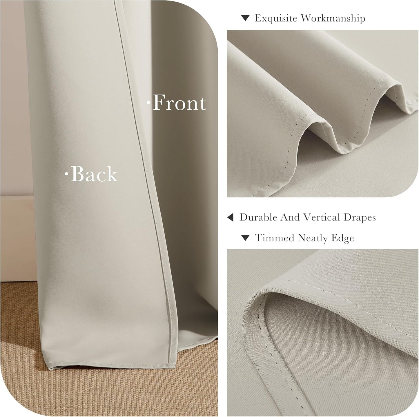 PONY DANCE Blackout Curtains for Bedroom 72 Inch Length 2 Panels Set, Privacy Thermal Insulated Room Darkening Grommet Drapes for Living Room Window, W34 x L72 Inch, Cream