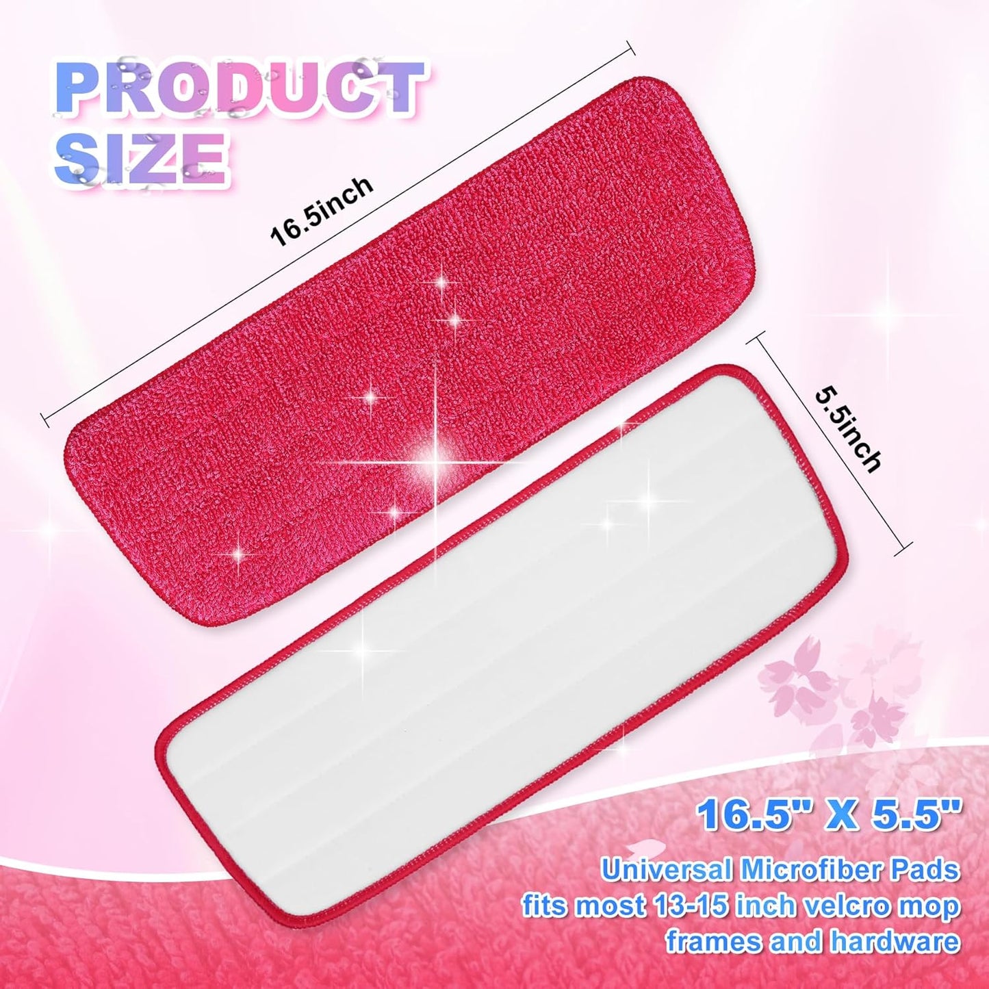 Replacement Microfiber Mop Pads Compatible with Rubbermaid Reveal Spray Mop, 16.5" Reusable Wet & Dry Floor Cleaning Pad Refills Fit for Any Microfiber Reveal Flat Mops(4 Pack)