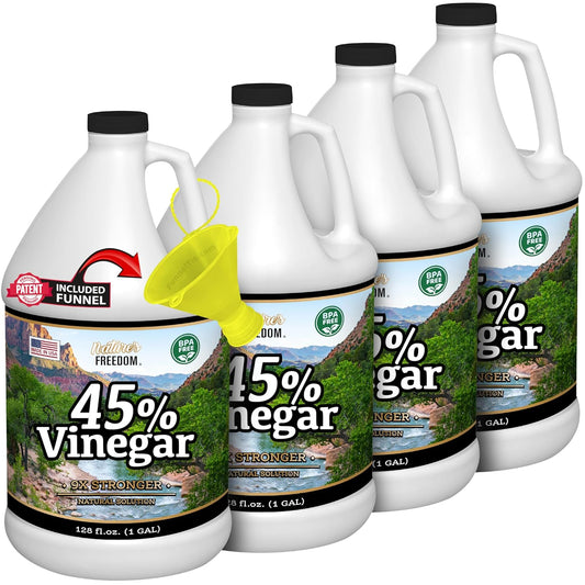 4 Gallons Extra Strength Vinegar 45% with Funnel – Industrial Strength Multi-Purpose Solution for Outdoor Use