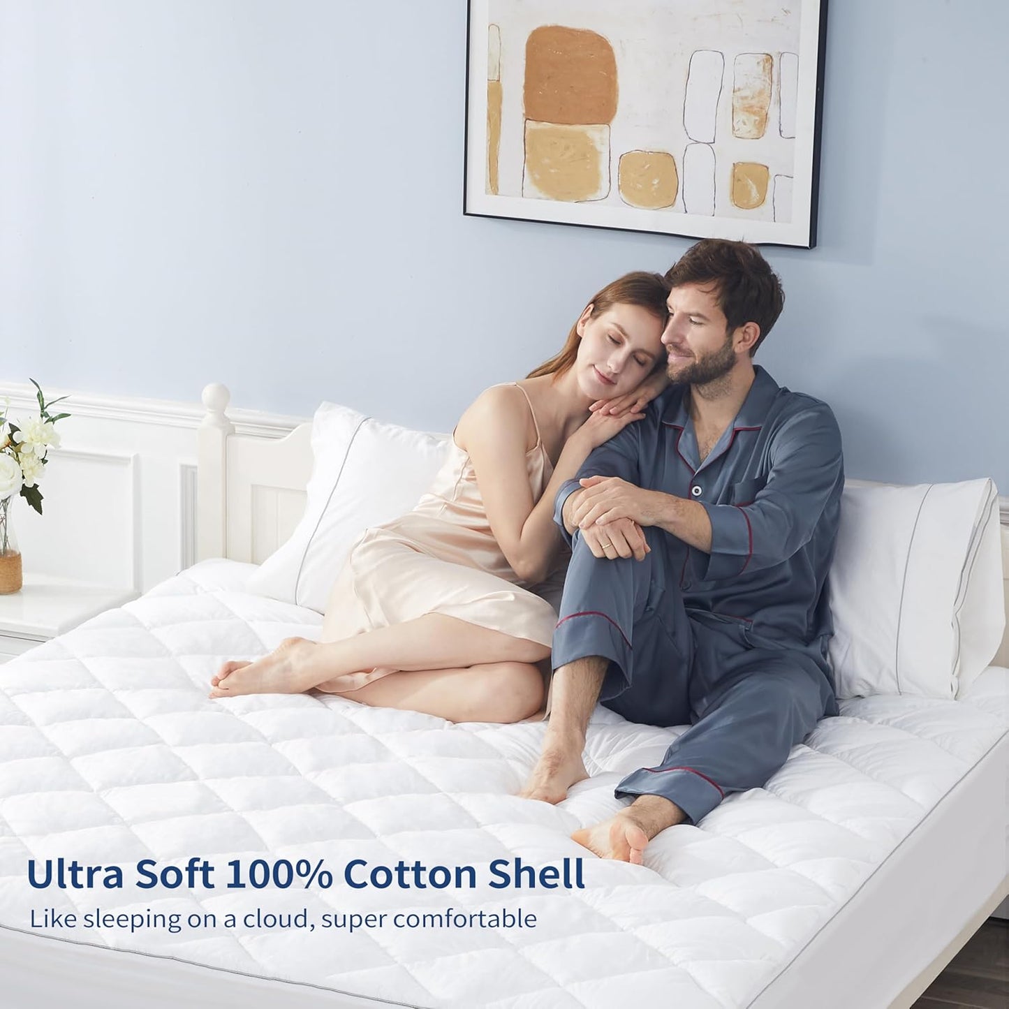 Sunflower King Mattress Pad Cover, Cotton Mattress Cover Hypoallergenic, Extra Deep Pocket 18"-22" Quilted Mattress Protector King Size Thin Version, Soft Breathable and Noiseless