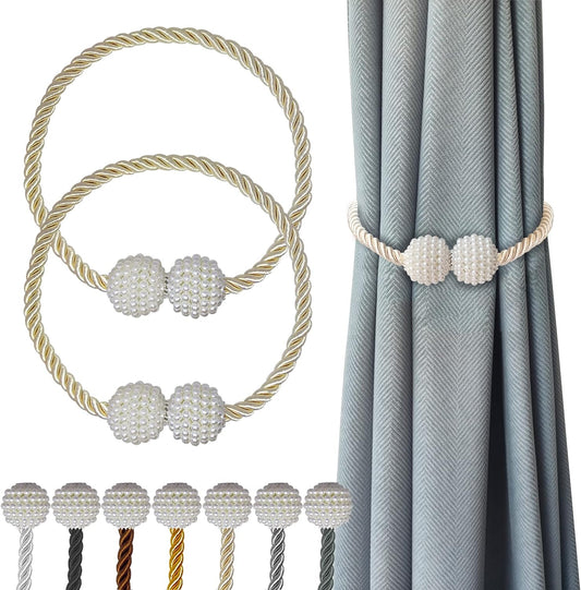 Hion Magnetic Curtain Tiebacks Beige 2pcs, Curtain Tiebacks Buckles Holdbacks Holders Hooks Clip for Home Bedroom Office Decorative Curtain