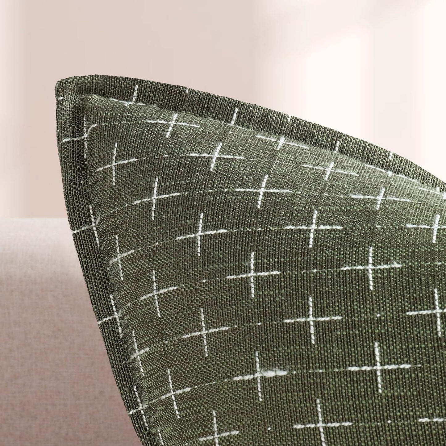 ZWJD Pillow Covers 16x16 Set of 2 Soft Polyester Textured Pillow Covers with Stylish Flange Edge Cozy Farmhouse Throw Pillows for Couch Bed Sofa Living Room