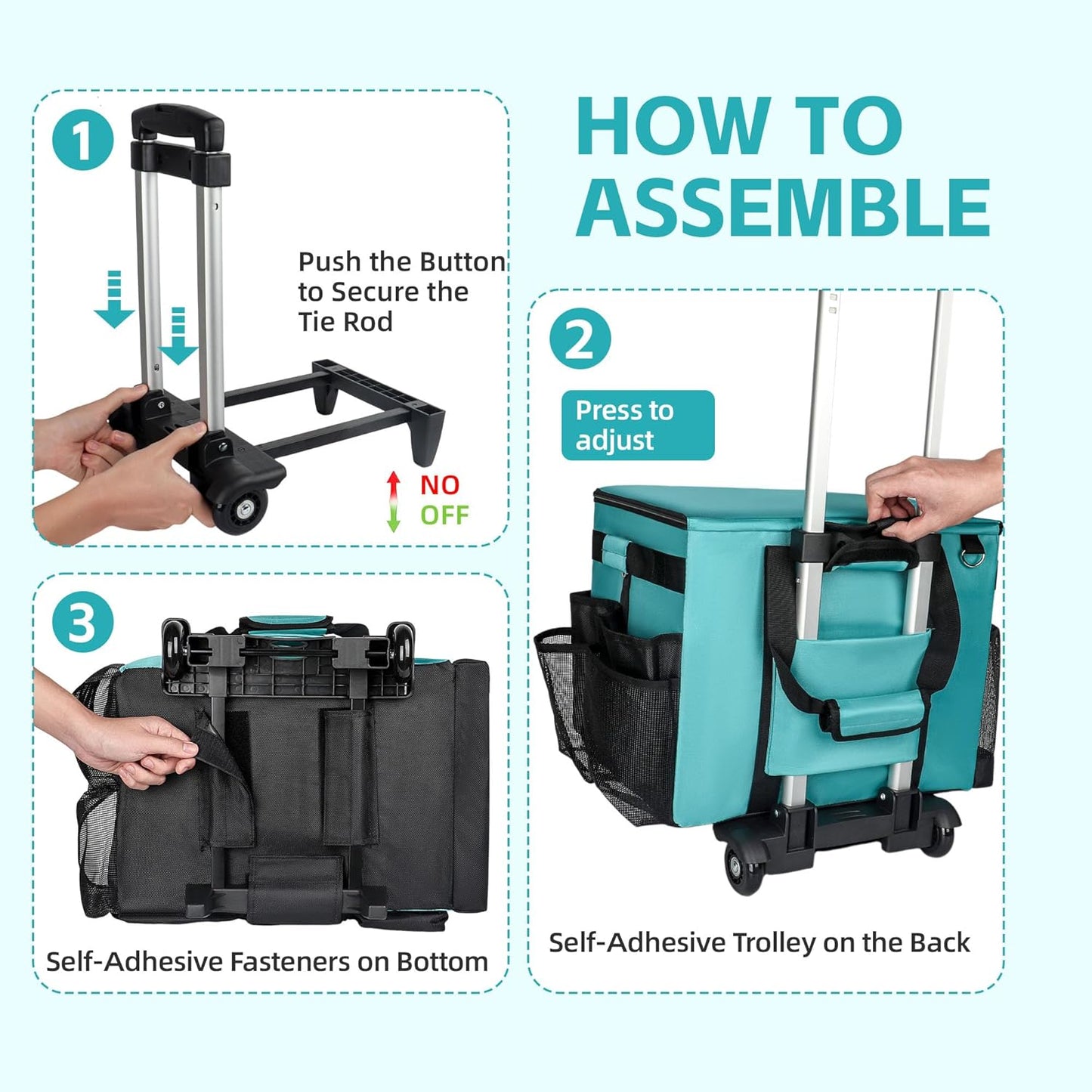 Rolling Cleaning Caddy Bag with Wheels, Large Cleaning Cart Detachable Trolley, Cleaning Bags for Housekeepers With Shoulder Strap & Multi Pockets for Cleaning Tools Storage (Amber Green)