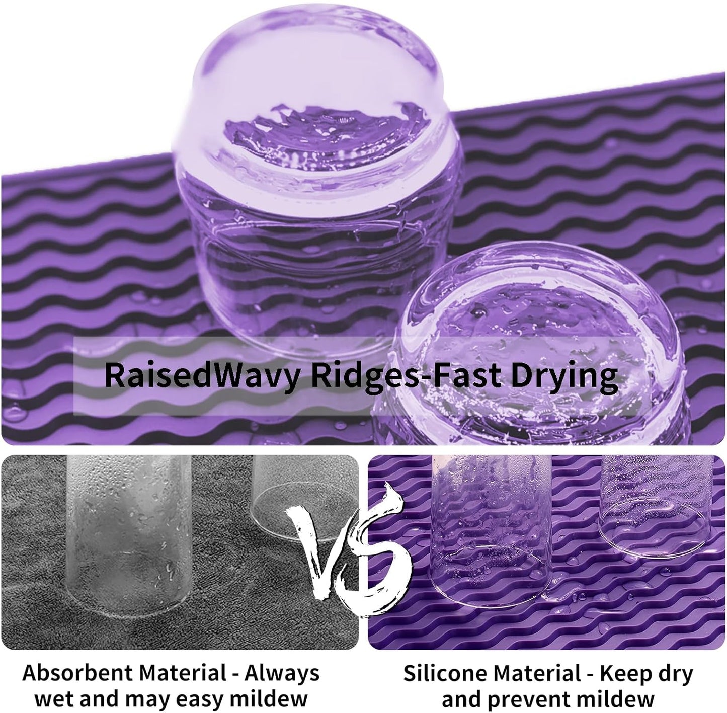 ZLR Silicone Dish Drying Mat for Kitchen Counter, Eco-Friendly Fast Dry Dish Mat, Easy Clean Multi Usage Drying Matt, Heat Resistant Trivet, 12" x 16" Large, Meadow Violet