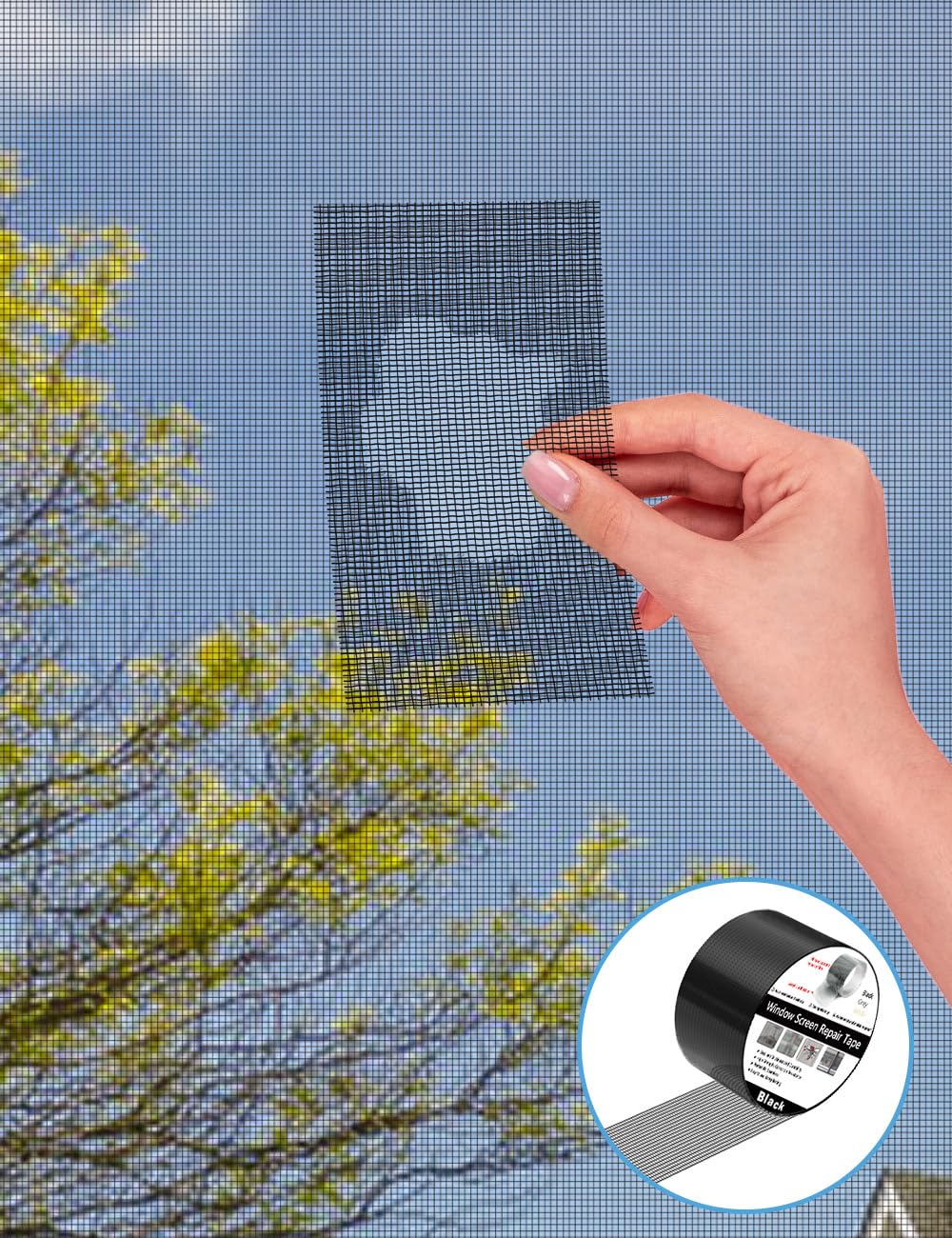 Wohohoho Window Screen Repair Tape, 3 in X 20 FT (240IN) Black Screen Patch Repair Kit, 3-Layer Strong Adhesive Invisible Screen Tape Mesh Repair for Windows, Doors Garage Mosquito Net Magnetic Screen