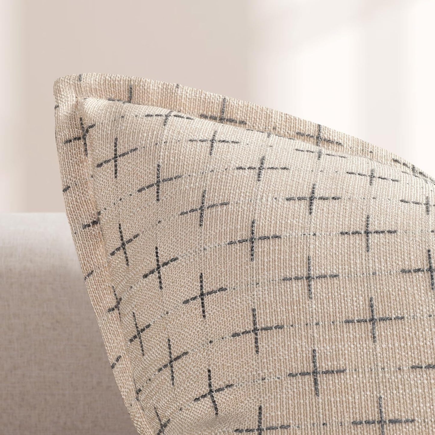 ZWJD Pillow Covers 16x16 Set of 2 Soft Polyester Textured Pillow Covers with Stylish Flange Edge Cozy Farmhouse Throw Pillows for Couch Bed Sofa Living Room