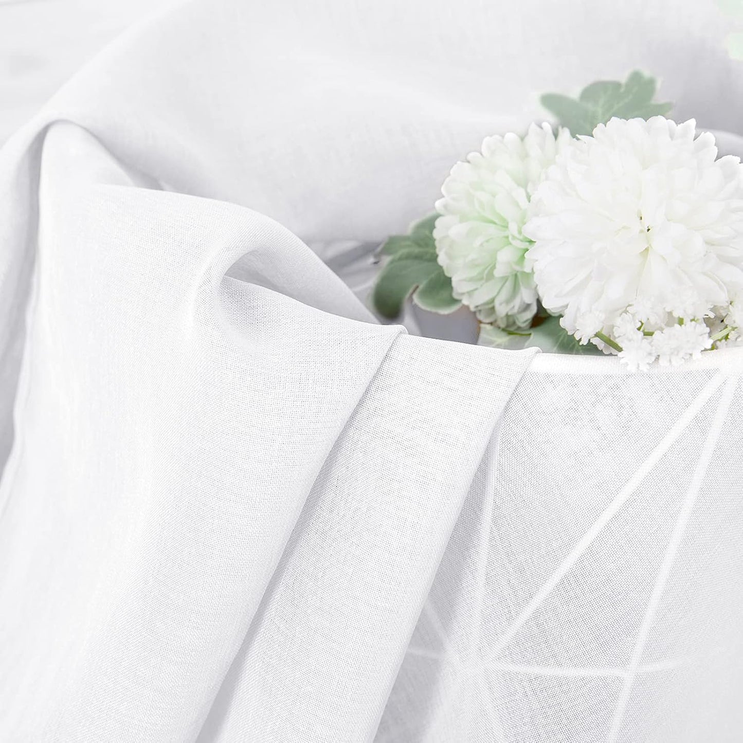 Tollpiz Short Sheer Curtains Linen Textured Living Room Curtain Sheers Light Filtering Rod Pocket Voile Curtains for Bedroom, 42 x 45 inches Long, White, Set of 2 Panels