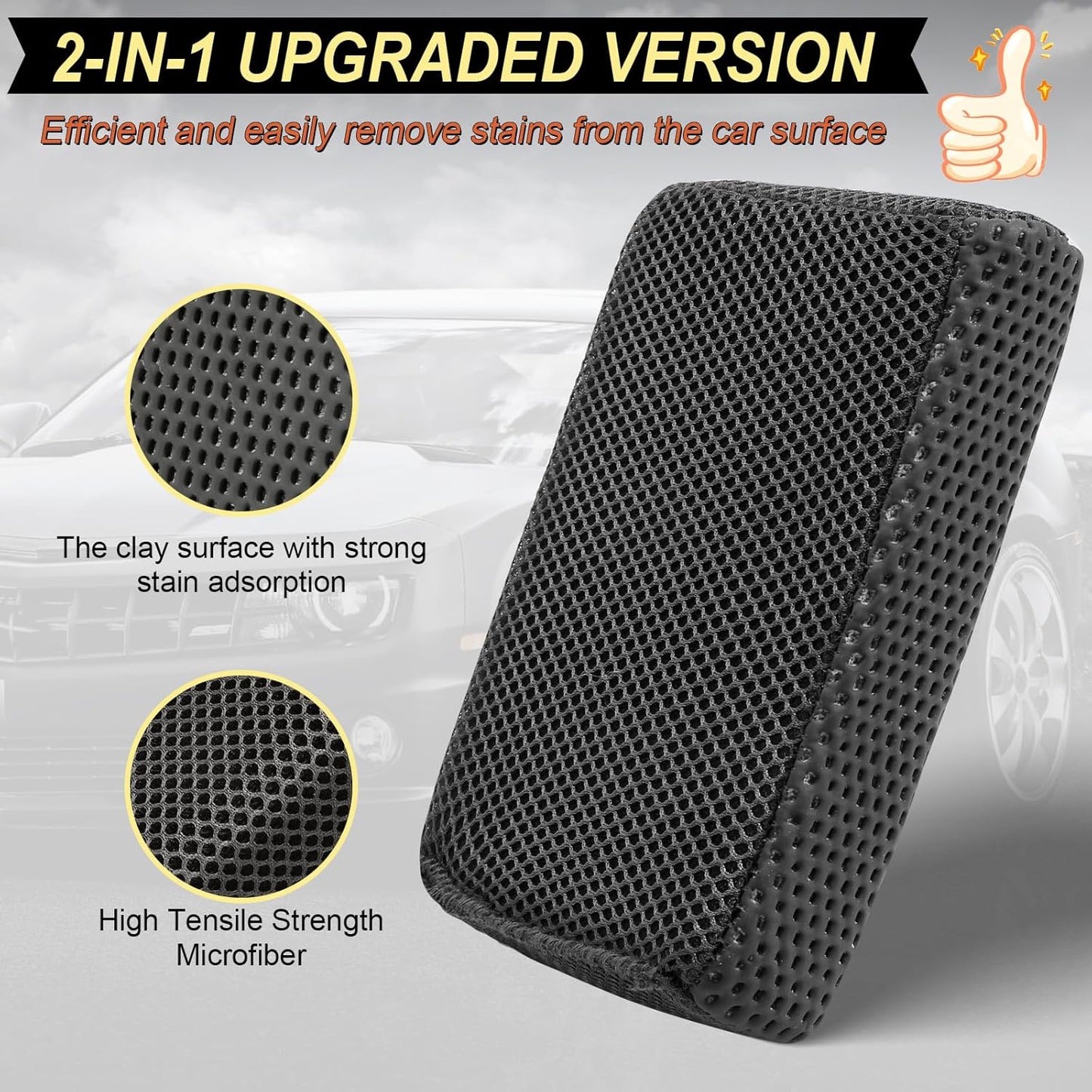 Car Wash Sponge,Dual Sided Car Clay Scrubber for Fast and Effective Removal of Paint,Light Overspray So On,Scrubbing and Clay Work,2-Pack