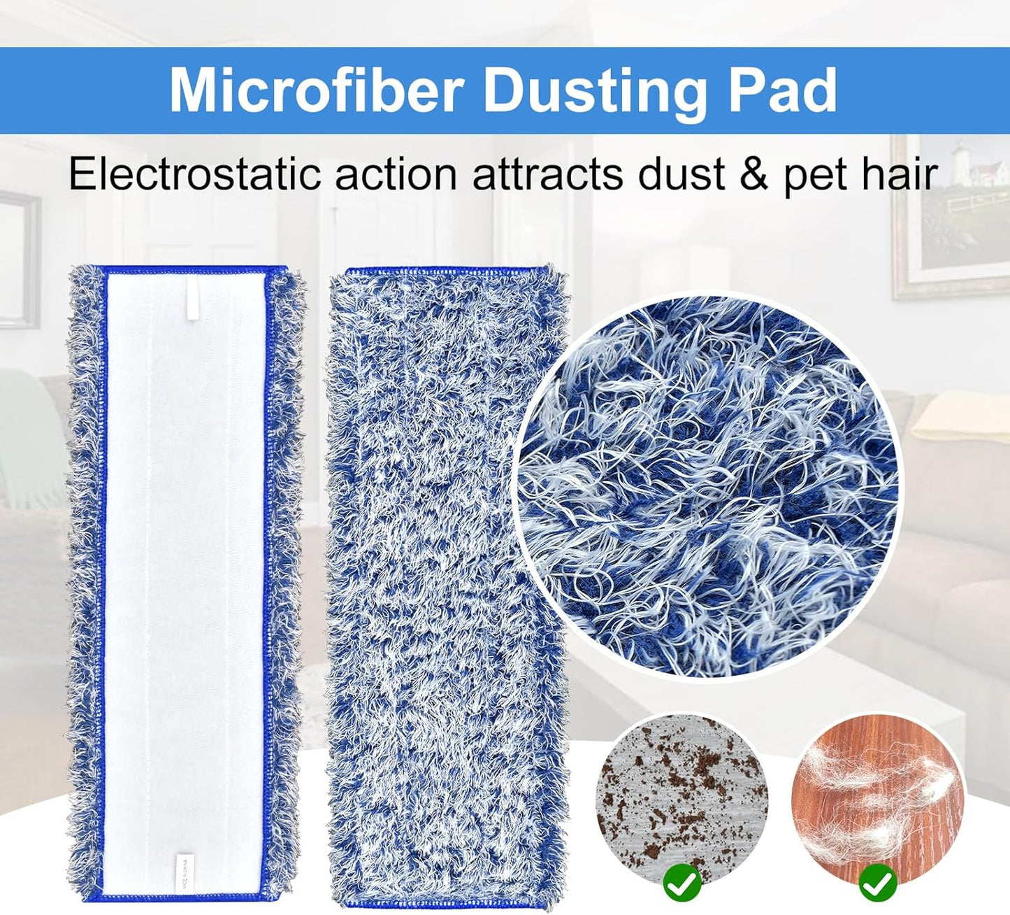 4 Pack Microfiber Cleaning Pad for Bona Mop Safe for Hardwood & Hard Surface Floors Dry Wet Floor Cleaning - Includes 2 Microfiber Cleaning Pad and 2 Dusting Pad - Microfiber Mop Pads for 18Inch Mop