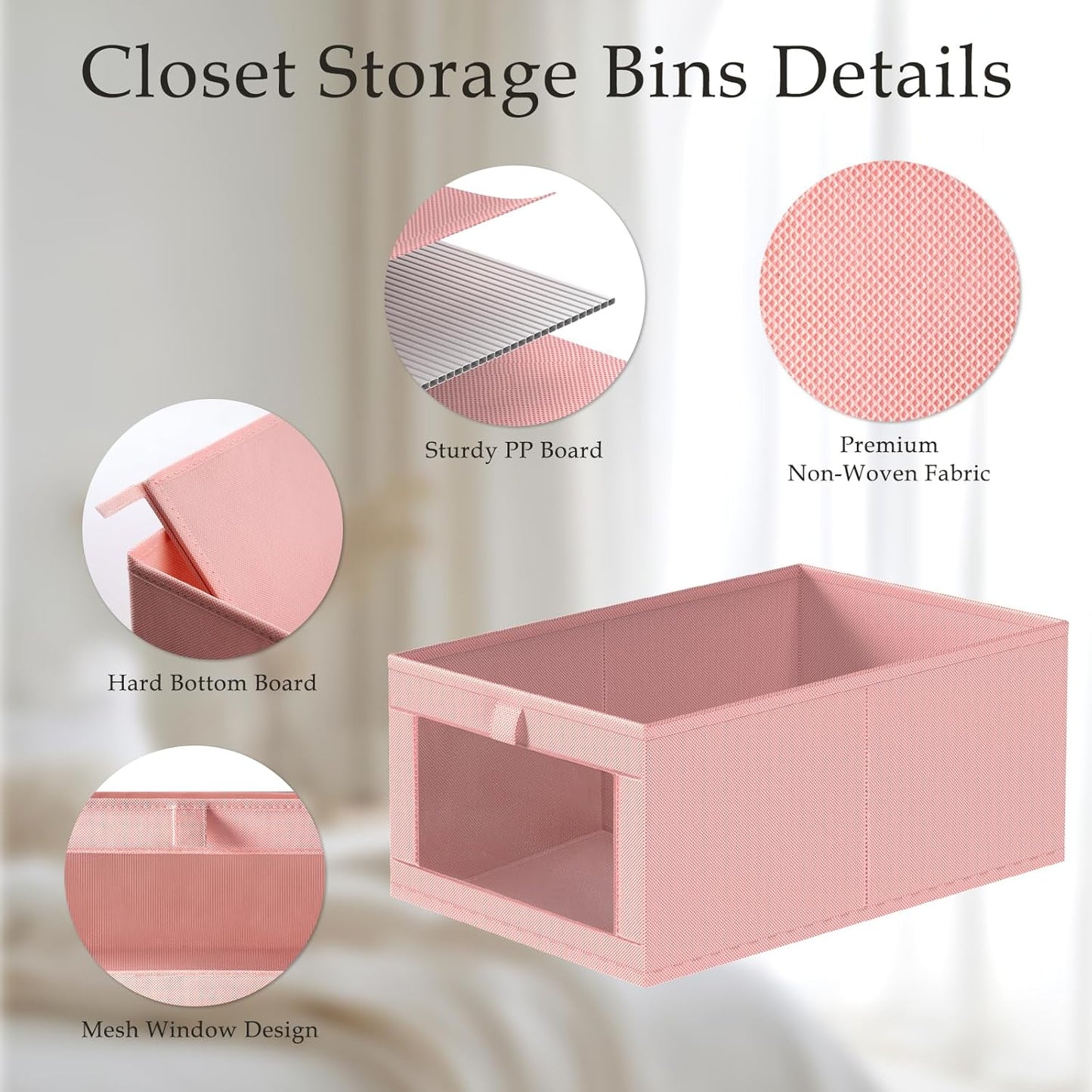 Criusia 4 Pack Linen Closet Organizers and Storage, Closet organizer Large Linen Closet Baskets for Organization, Foldable Storage Containers for Towels, Clothing, Jeans, Books, Shelves, Pink