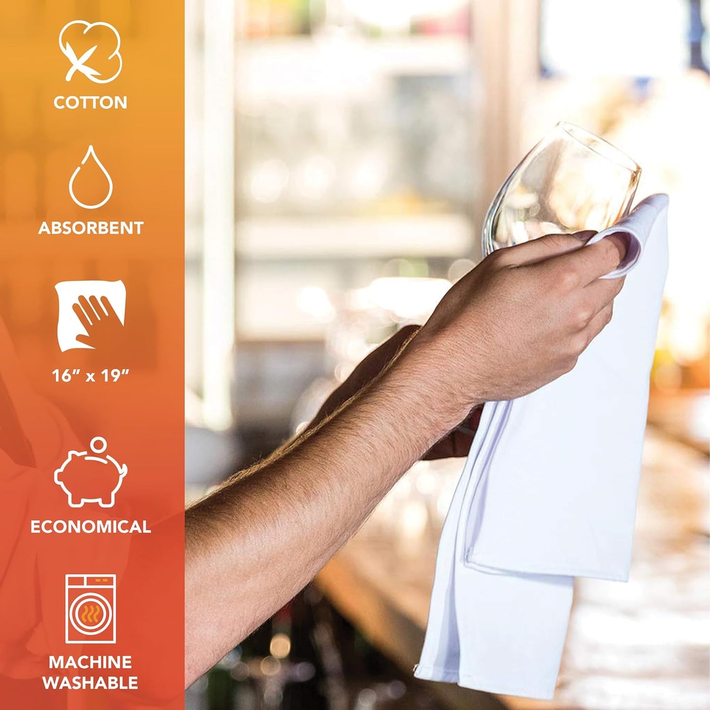 Arkwright Qwick Wick Bar Mop Towels Bulk - (Case of 60) 100% Cotton Quick Dry Dishcloths, Super Absorbent Multipurpose Cleaning Rags for Restaurants, Kitchen, Bathroom, Hotel, 16 x 19 in, Gold Stripe