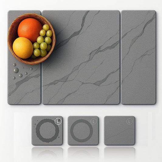 Stone Drying Mat for Kitchen Counter19.7"x 15.7"- 180° Steam-Cured for Smooth Absorption, Quick Dry Heat-Resistant Counter Protector with Minimalist Design for Island, A Tidy Kitchen Brings Joy