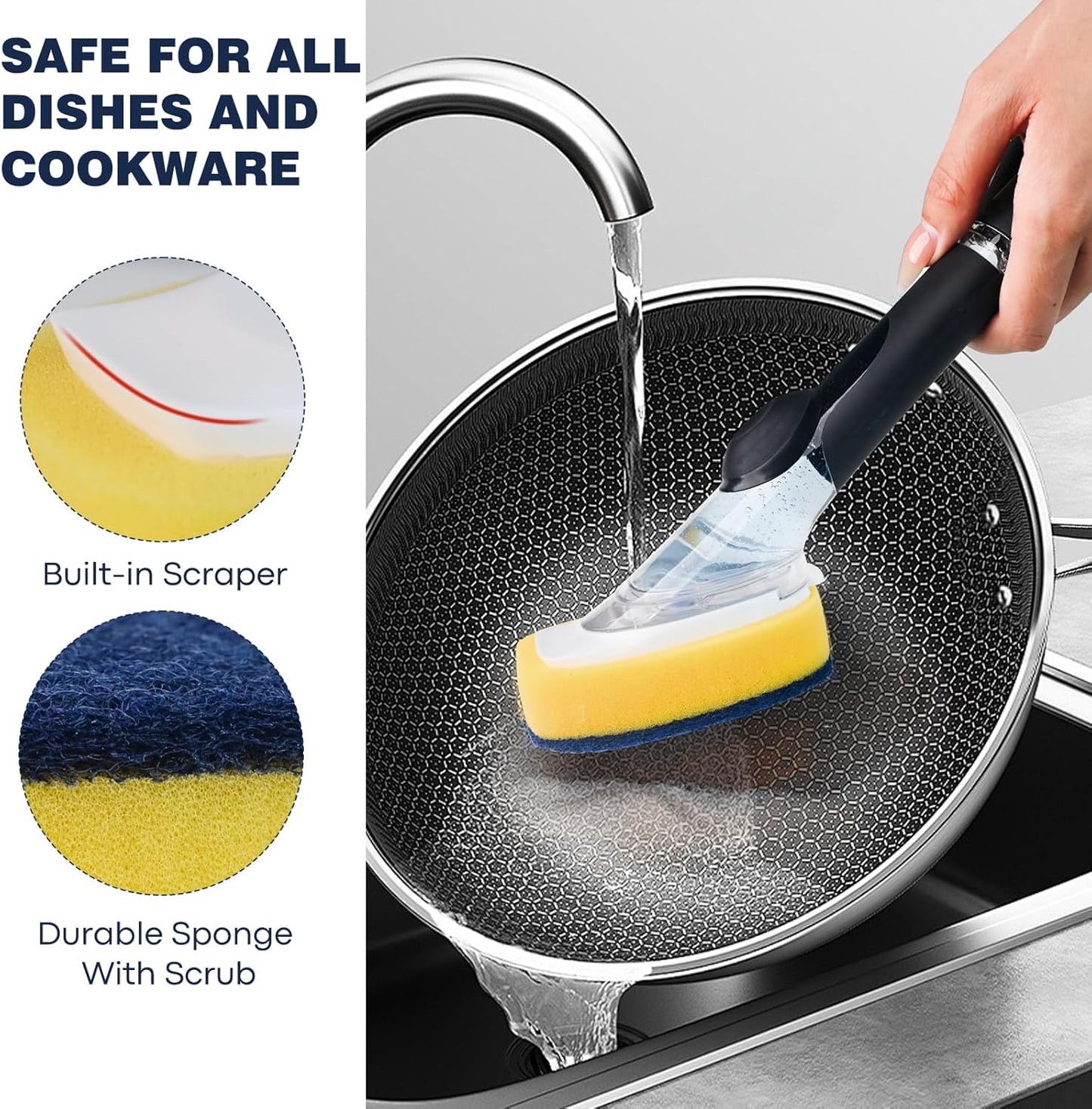 Sponge Brush Refills for OXO Dish Brush, 6 Pack Soap Dispensing Dish Refills, Scrub Replacement Head for Scrubber, Sponge Replacement Head Fits Soap Dispensing Handle