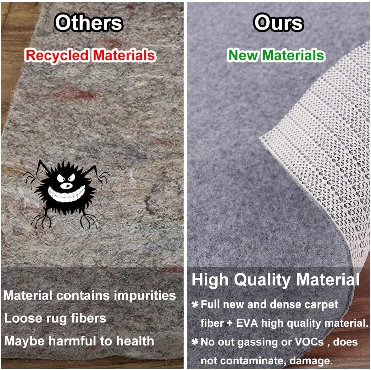 Non Slip Rug Pad Grippers - 6x9, 1/8" Thick, (Felt + Rubber) Double Layers Area Carpet Mat Tap, Provides Protection and Cushioning for Hardwood or Tile Floors