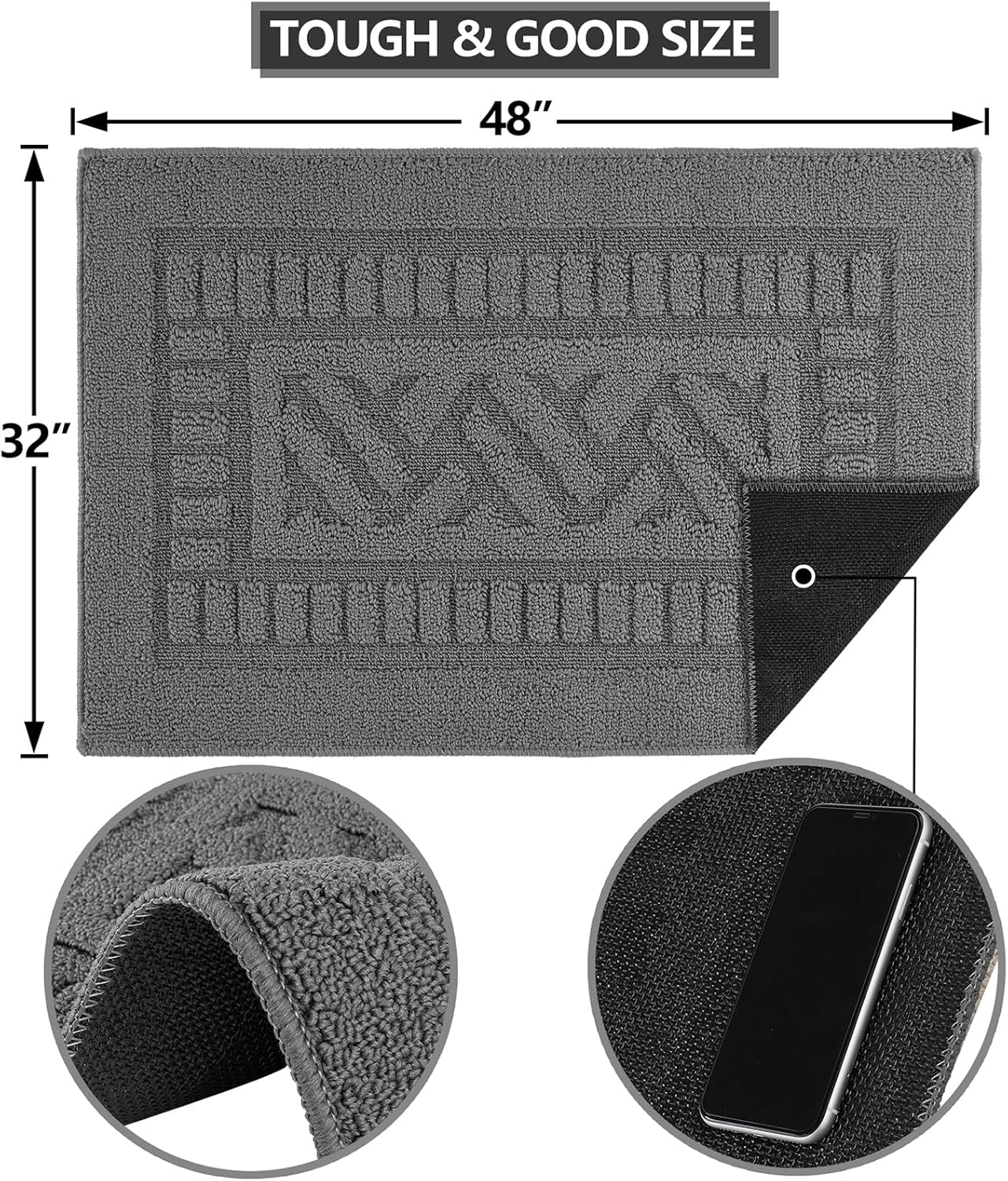 FONEYI Indoor Doormat, Front Back Door Mat Rubber Backing Non Slip Door Mats, 32"x48" Low-Profile Absorbent Resist Dirt Entryway Doormat Inside Floor Mats Entrance Washable, Entry Doormats, Grey